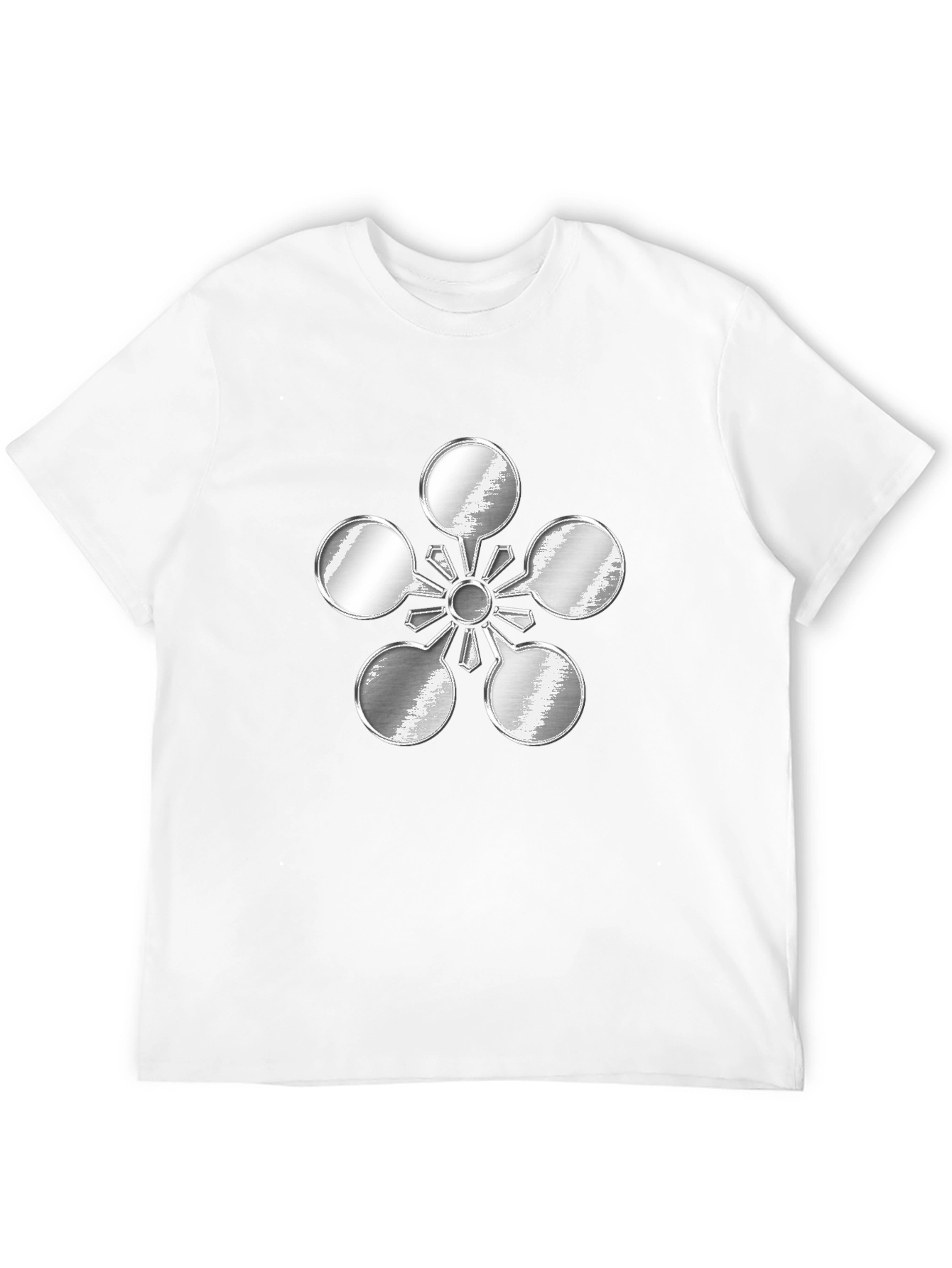 Abstract Metal Flower Design Black T-Shirt