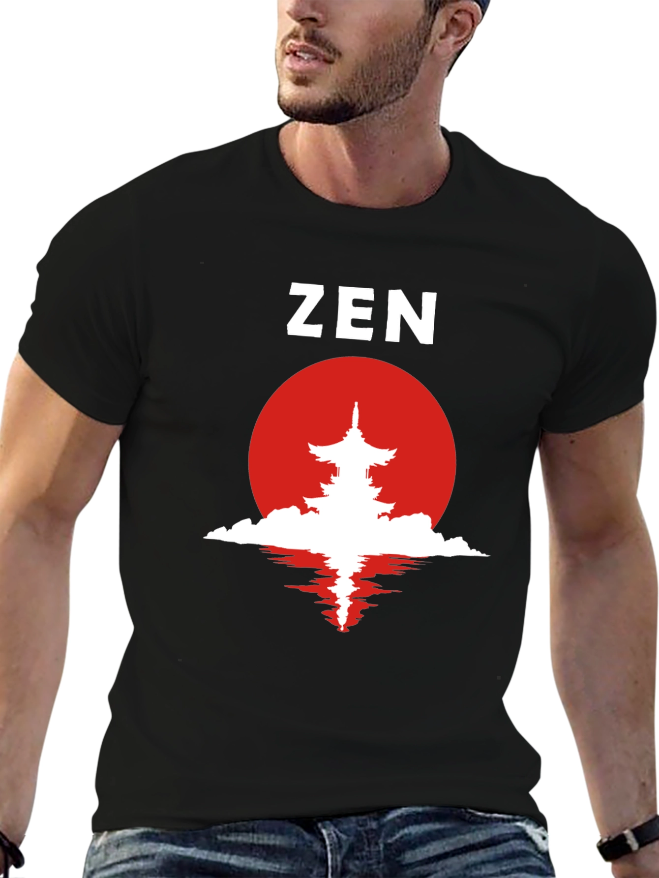 Zen Pagoda Graphic Tee - Black Cotton T-Shirt