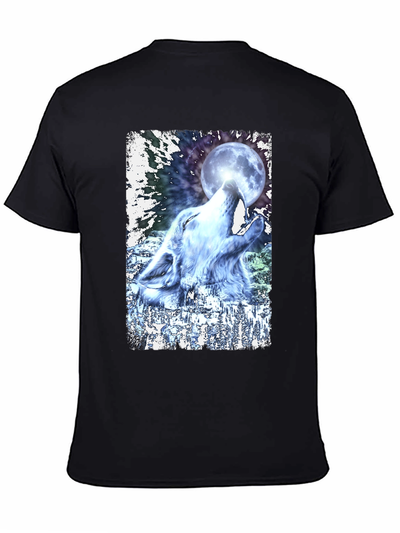 Wolf Howling at Moon Graphic Black T-Shirt