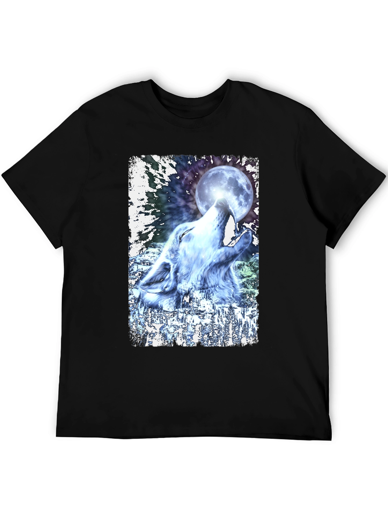 Wolf Howling at Moon Graphic Black T-Shirt