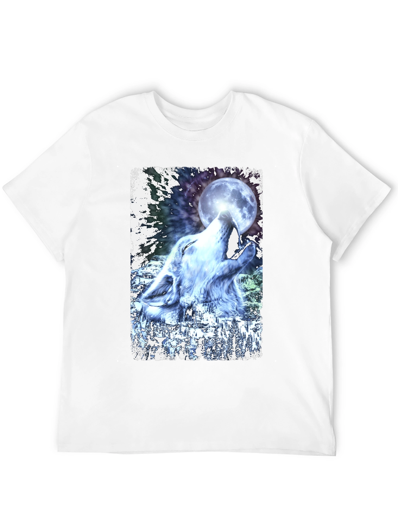 Wolf Howling at Moon Graphic Black T-Shirt