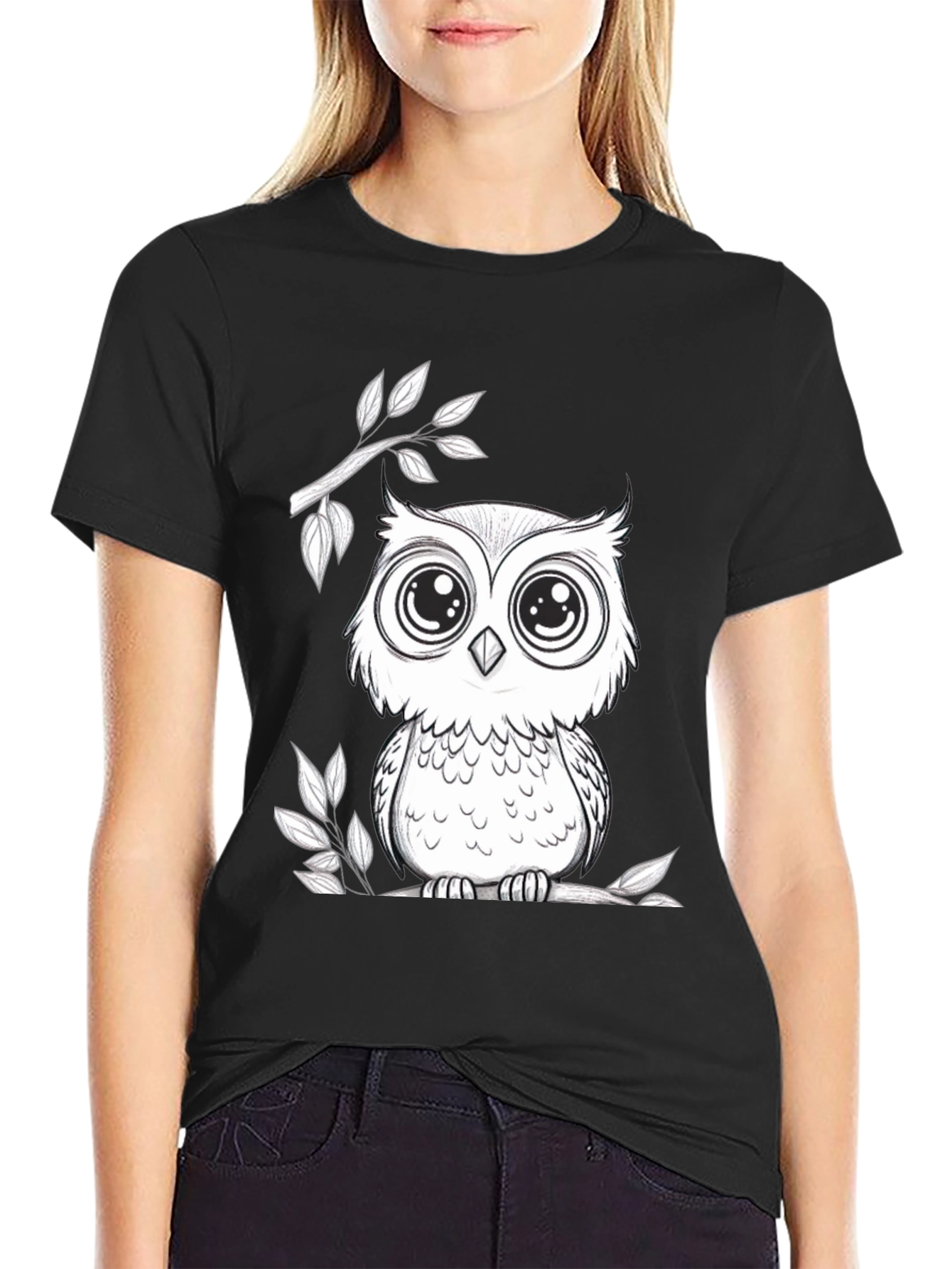 Owl Graphic T-Shirt - Black