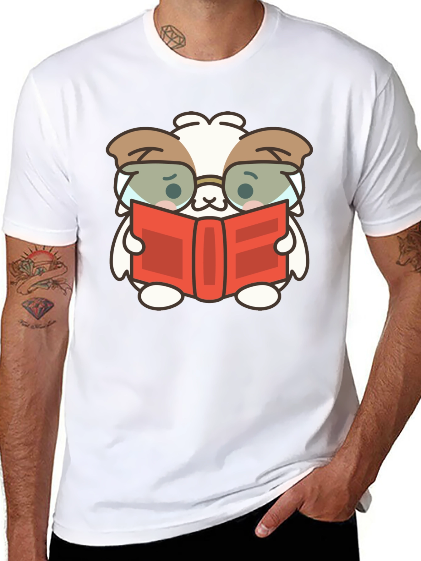 Cute Book Reading Dog T-Shirt - Black