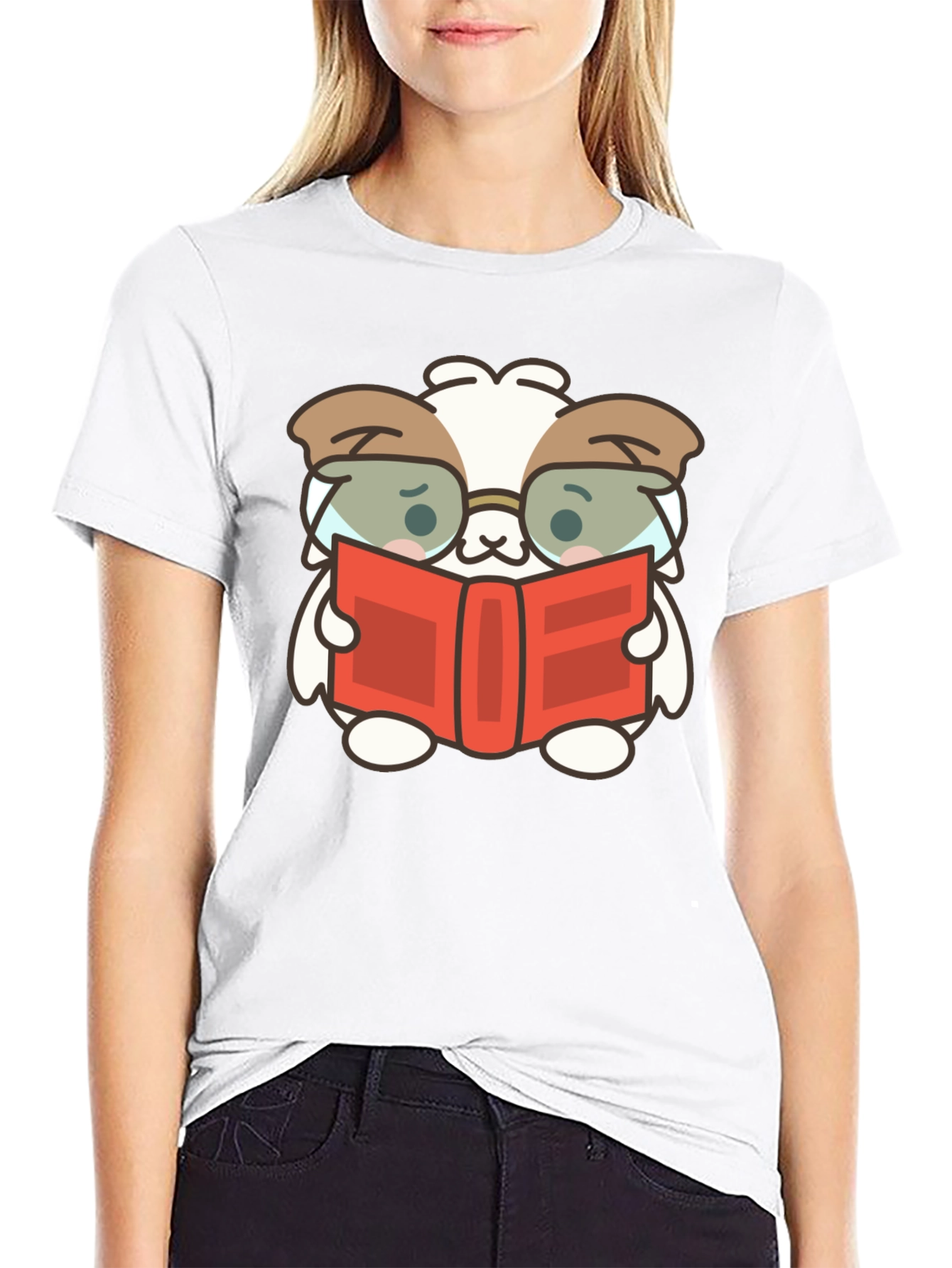 Cute Book Reading Dog T-Shirt - Black
