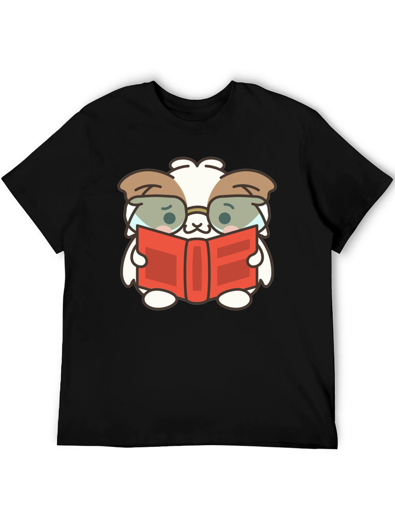 Cute Book Reading Dog T-Shirt - Black