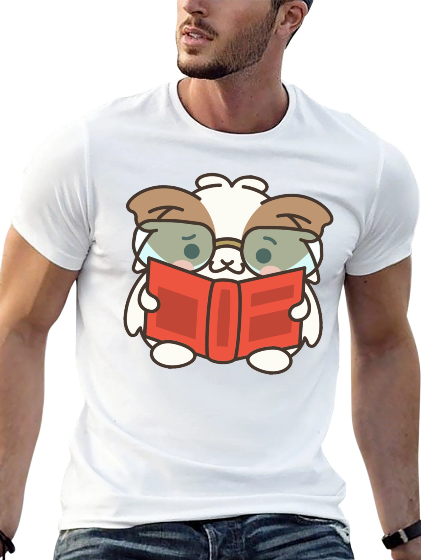 Cute Book Reading Dog T-Shirt - Black