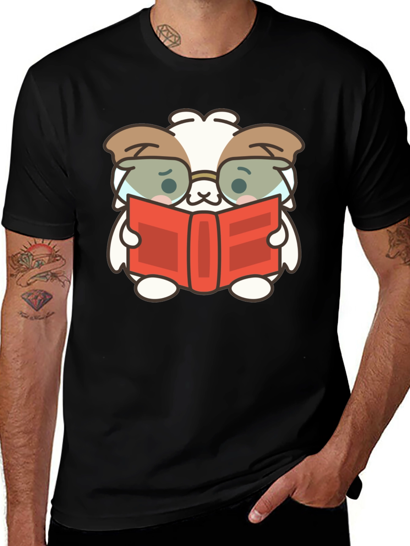 Cute Book Reading Dog T-Shirt - Black