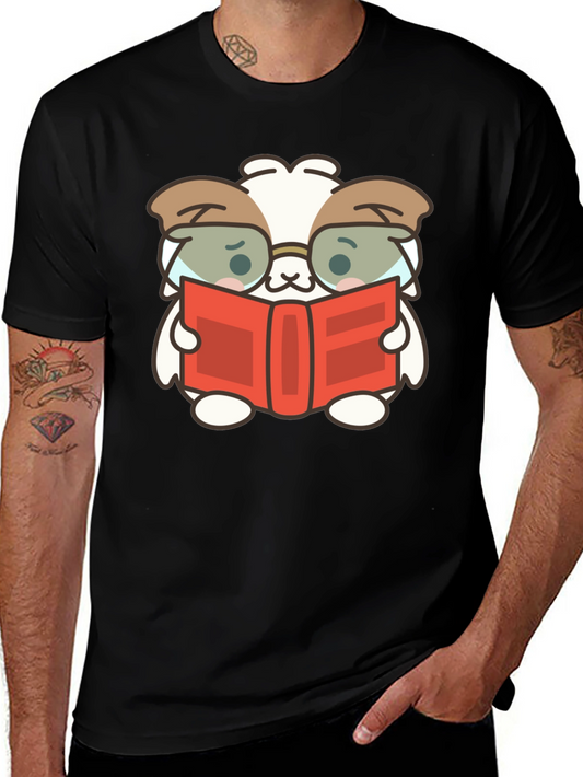 Cute Book Reading Dog T-Shirt - Black