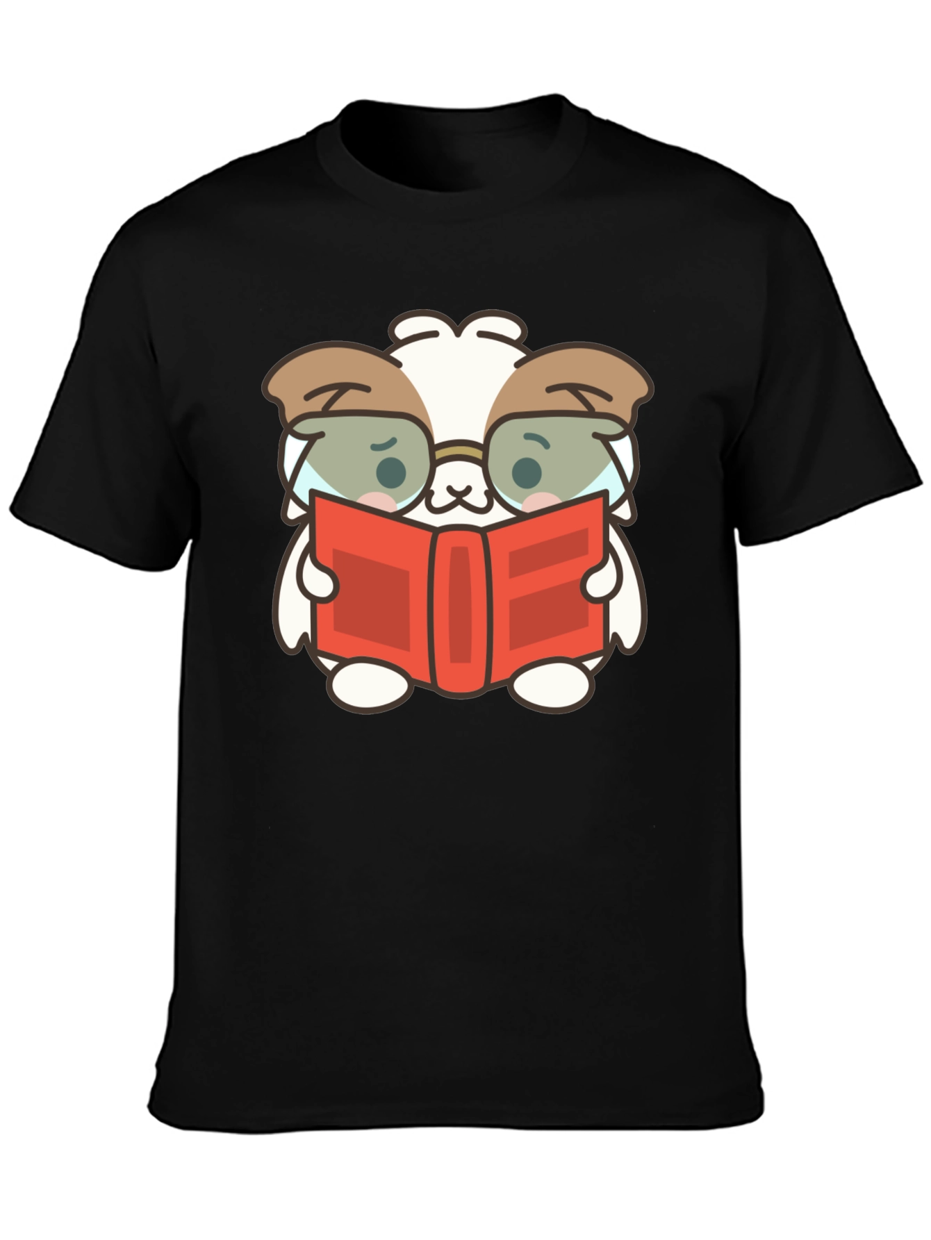 Cute Book Reading Dog T-Shirt - Black