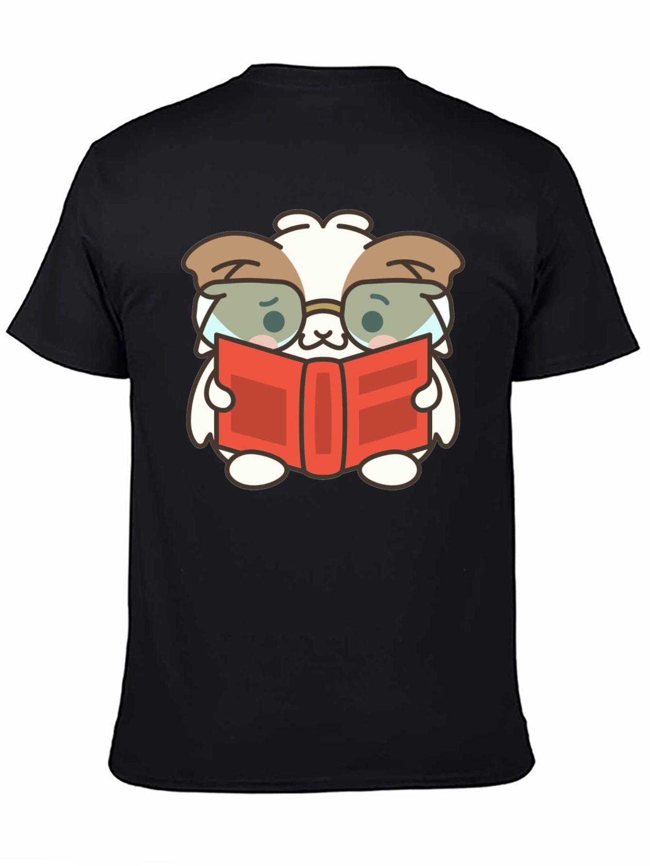 Cute Book Reading Dog T-Shirt - Black