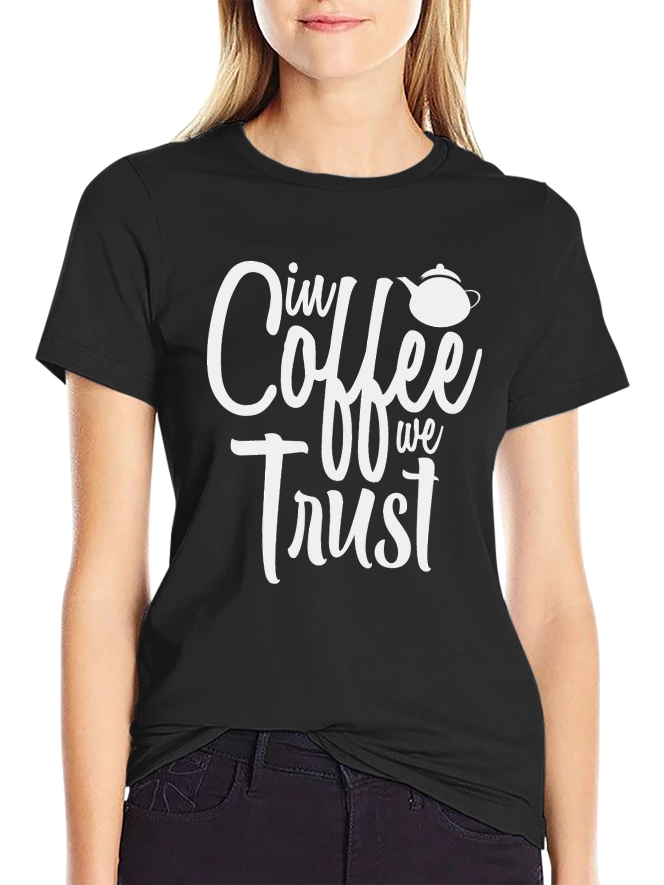 In Coffee We Trust Black Graphic T-Shirt