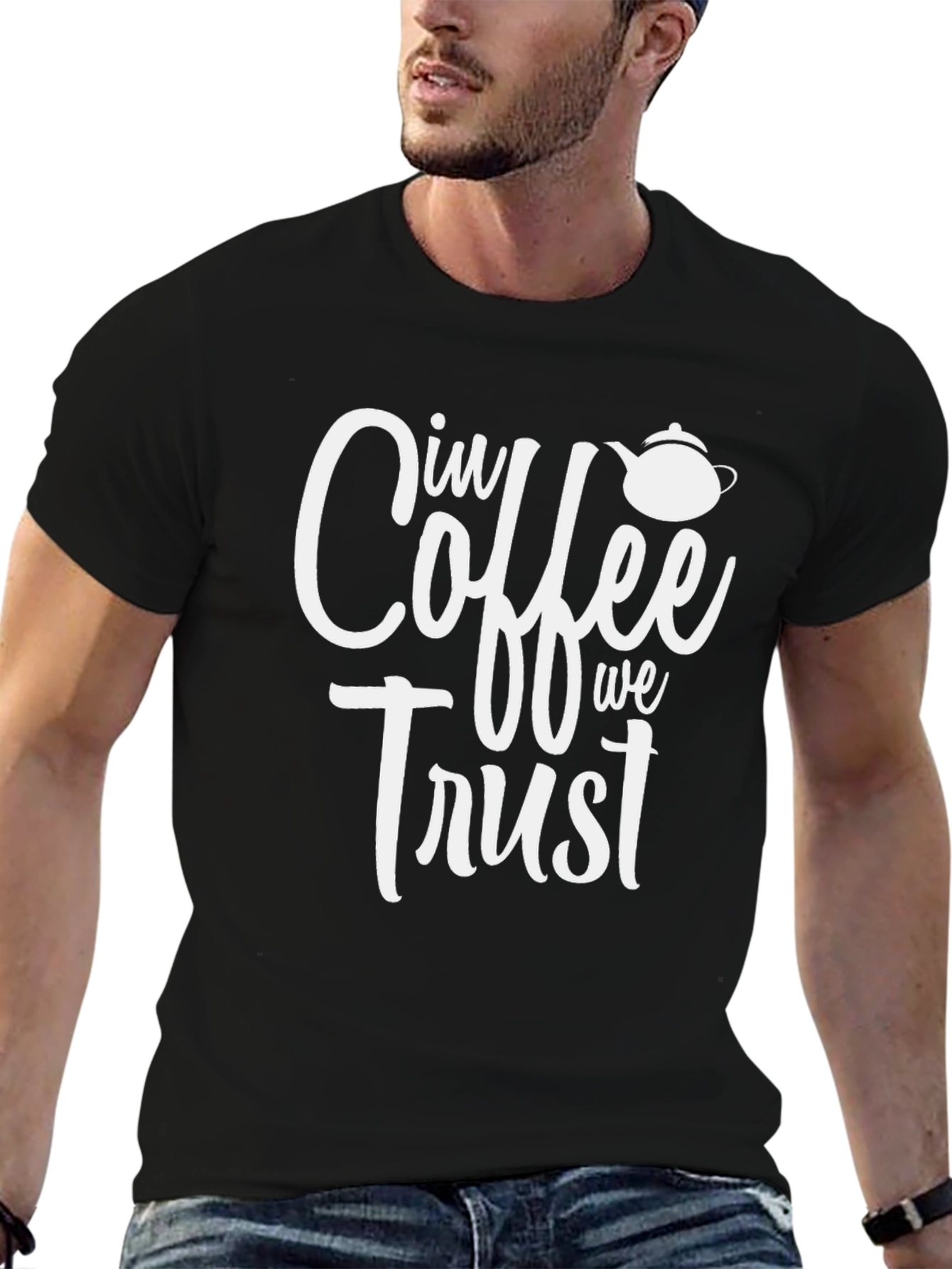 In Coffee We Trust Black Graphic T-Shirt