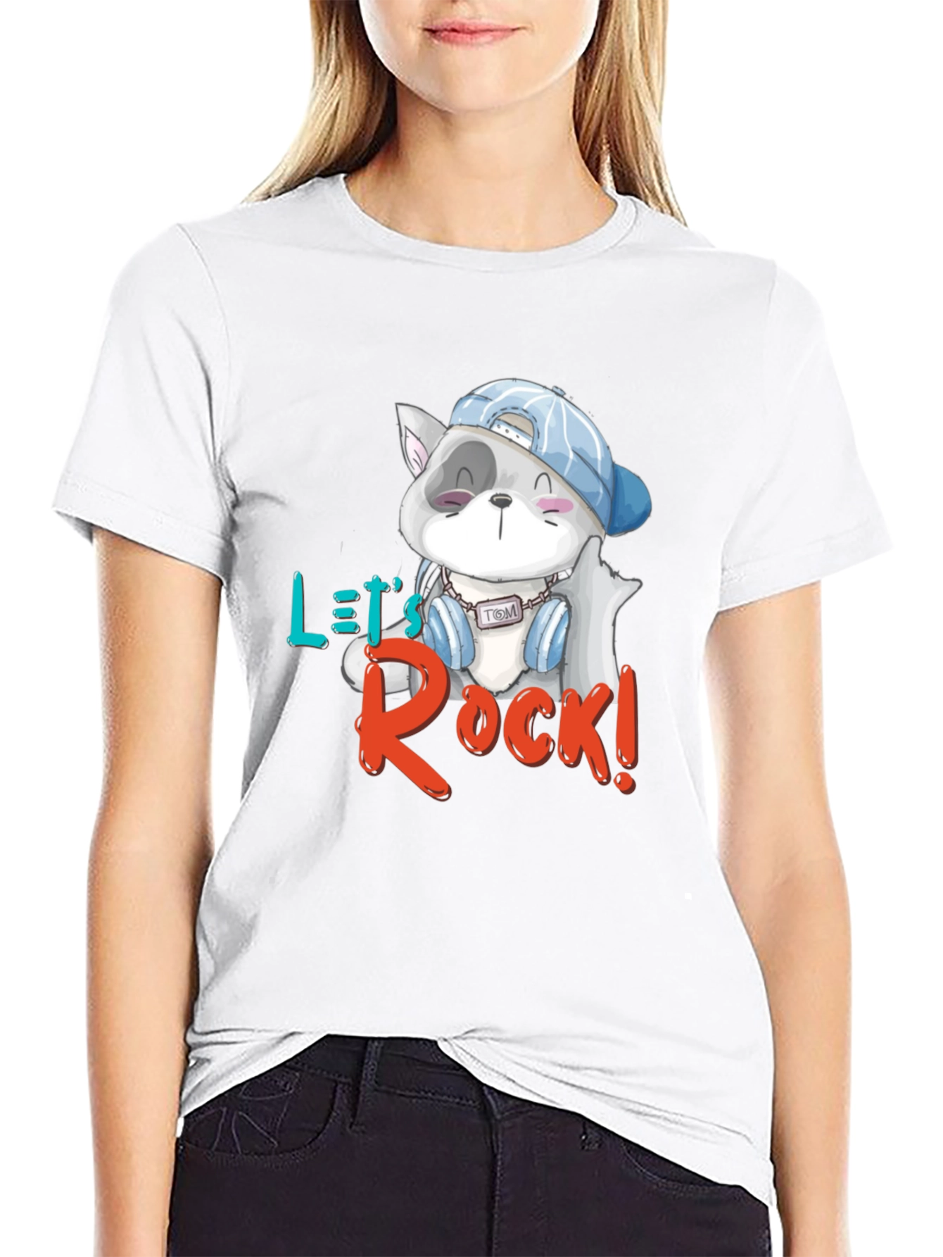 Lets Rock T-Shirt - Cartoon Cat Graphic Tee