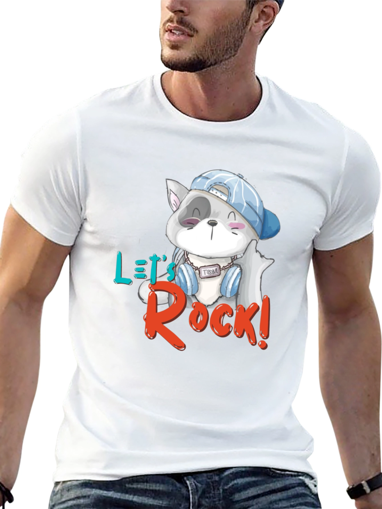 Lets Rock T-Shirt - Cartoon Cat Graphic Tee