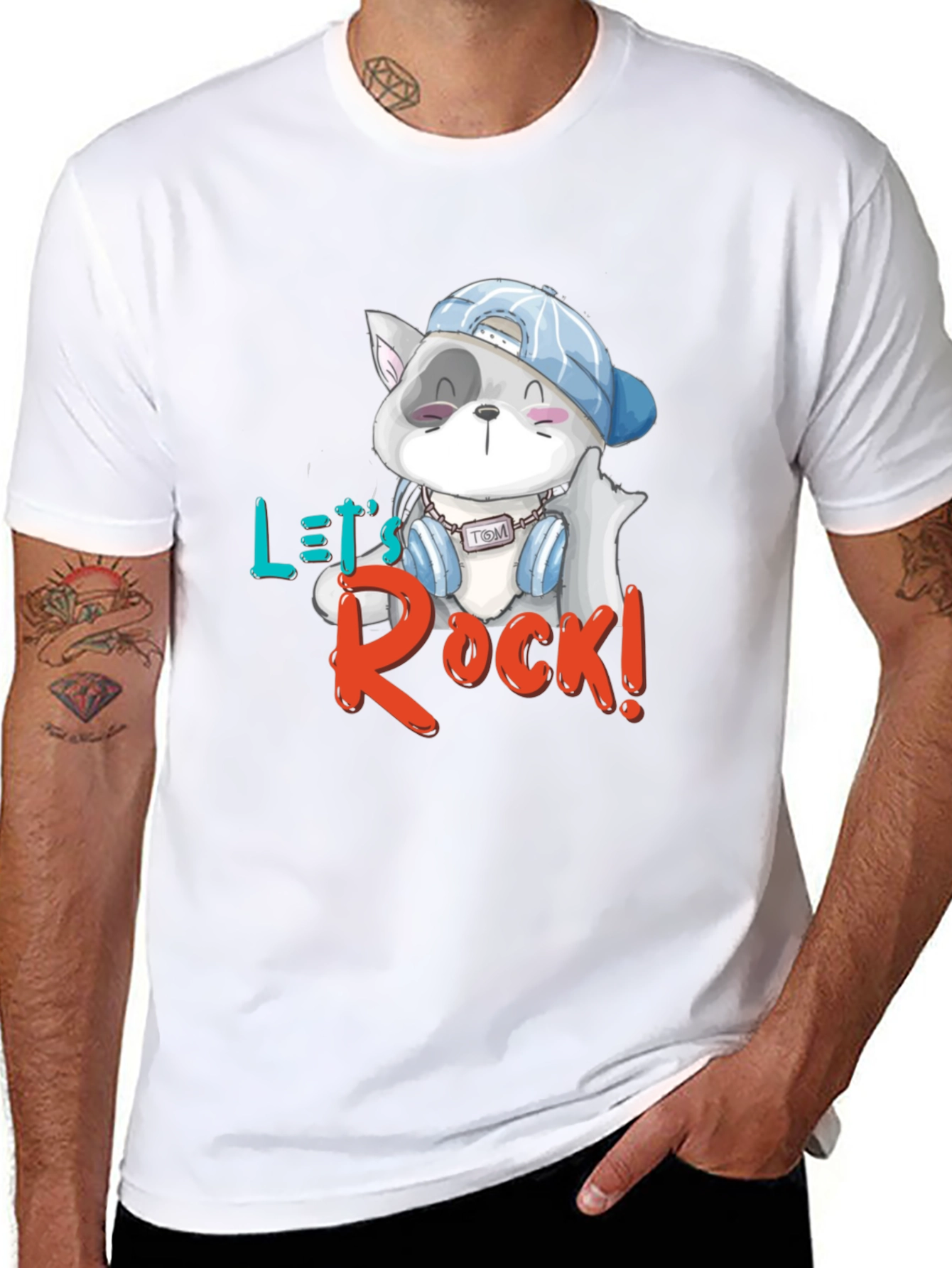 Lets Rock T-Shirt - Cartoon Cat Graphic Tee