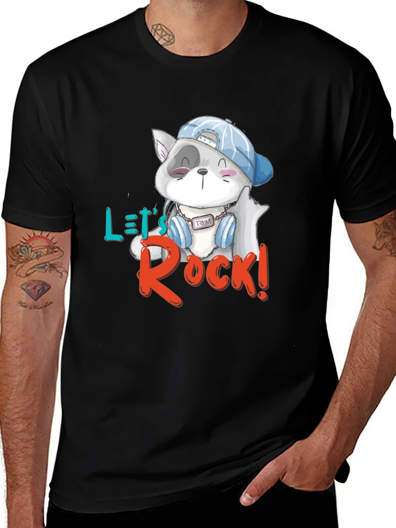 Lets Rock T-Shirt - Cartoon Cat Graphic Tee