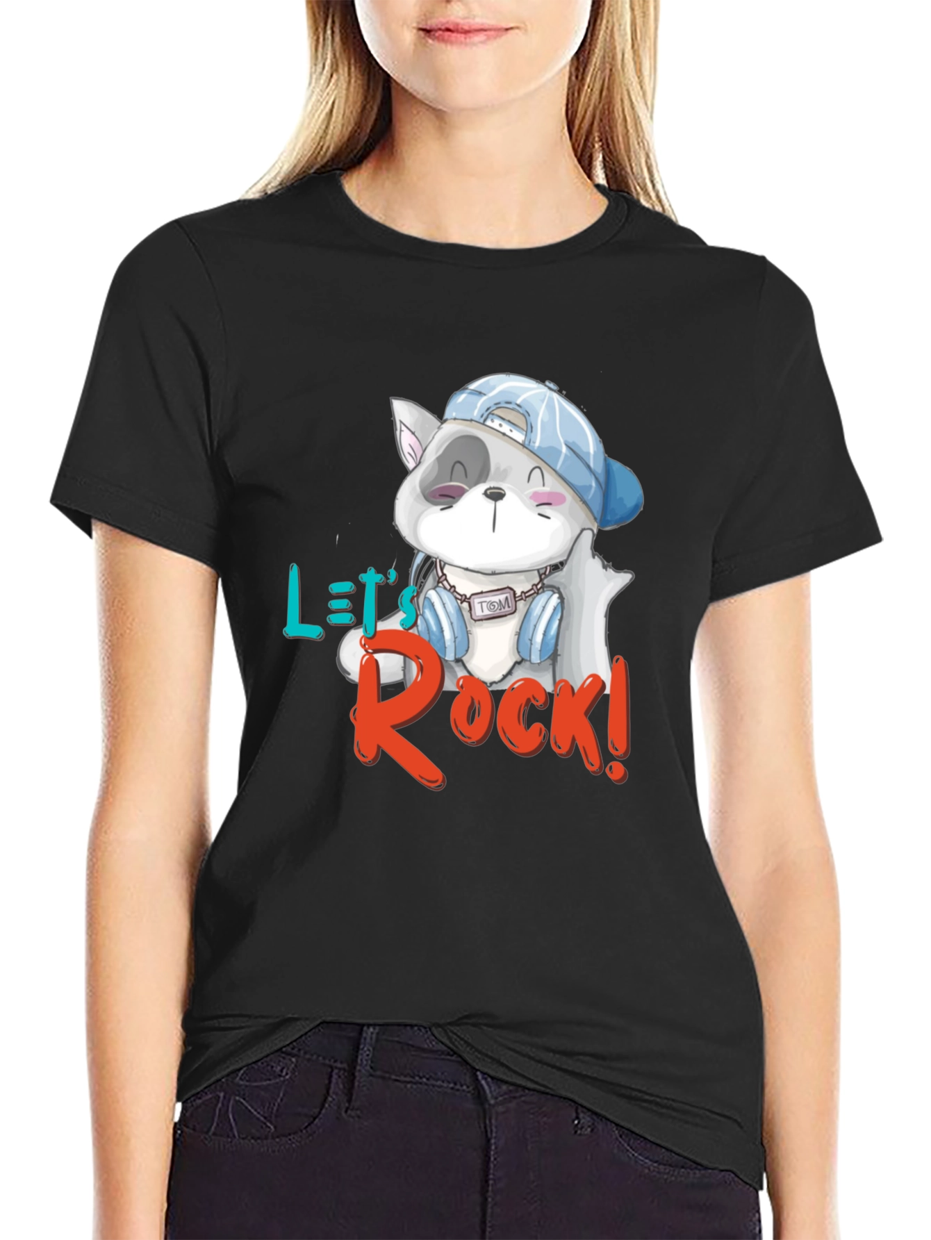 Lets Rock T-Shirt - Cartoon Cat Graphic Tee