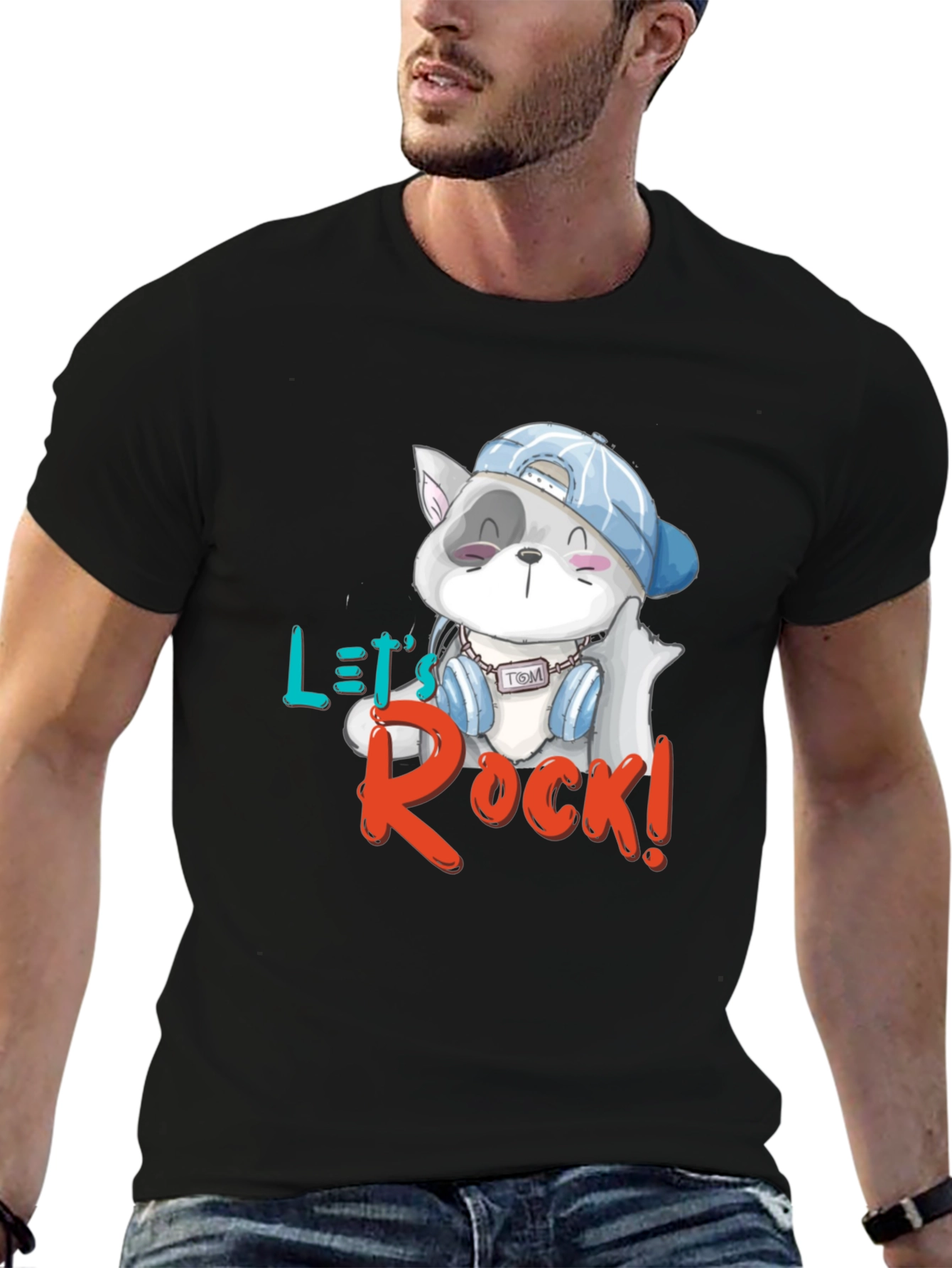 Lets Rock T-Shirt - Cartoon Cat Graphic Tee