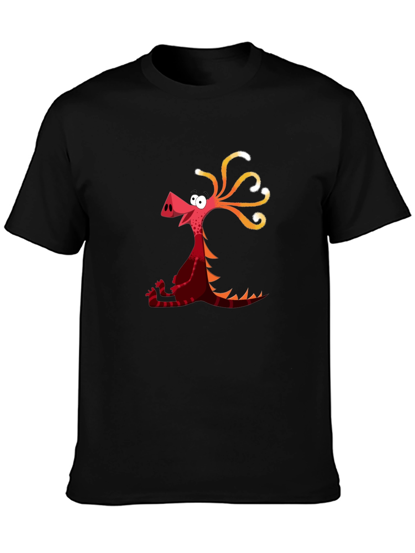 Cartoon Dragon Graphic Tee - Black Casual T-Shirt
