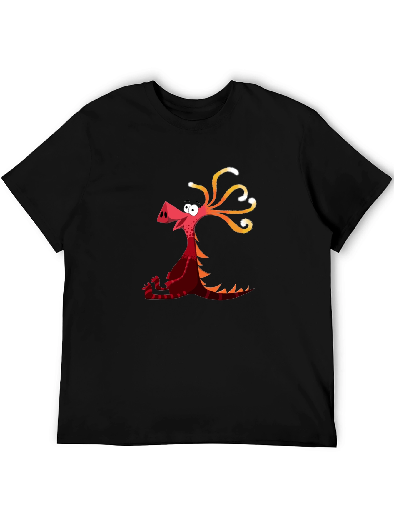 Cartoon Dragon Graphic Tee - Black Casual T-Shirt
