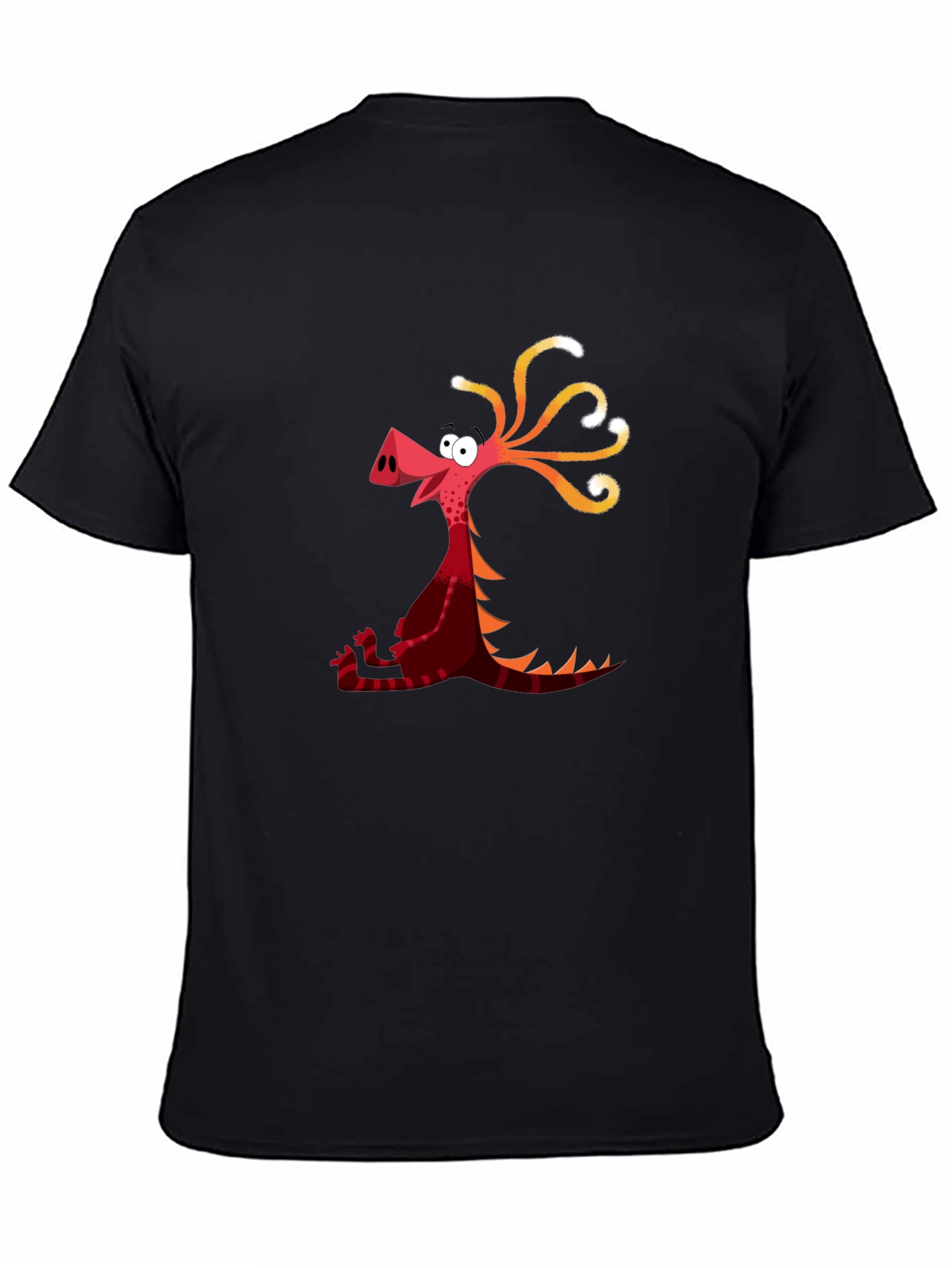 Cartoon Dragon Graphic Tee - Black Casual T-Shirt