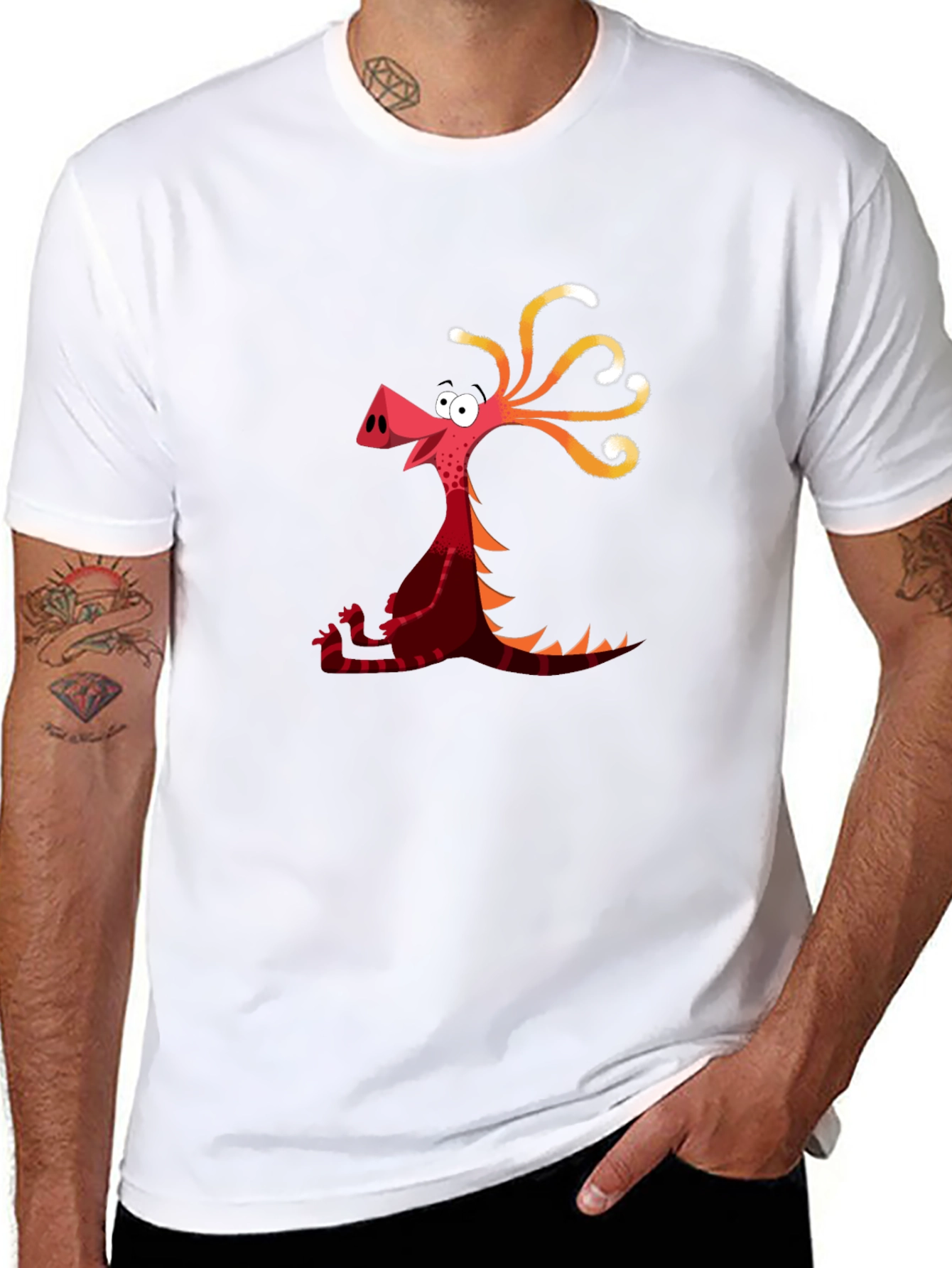 Cartoon Dragon Graphic Tee - Black Casual T-Shirt