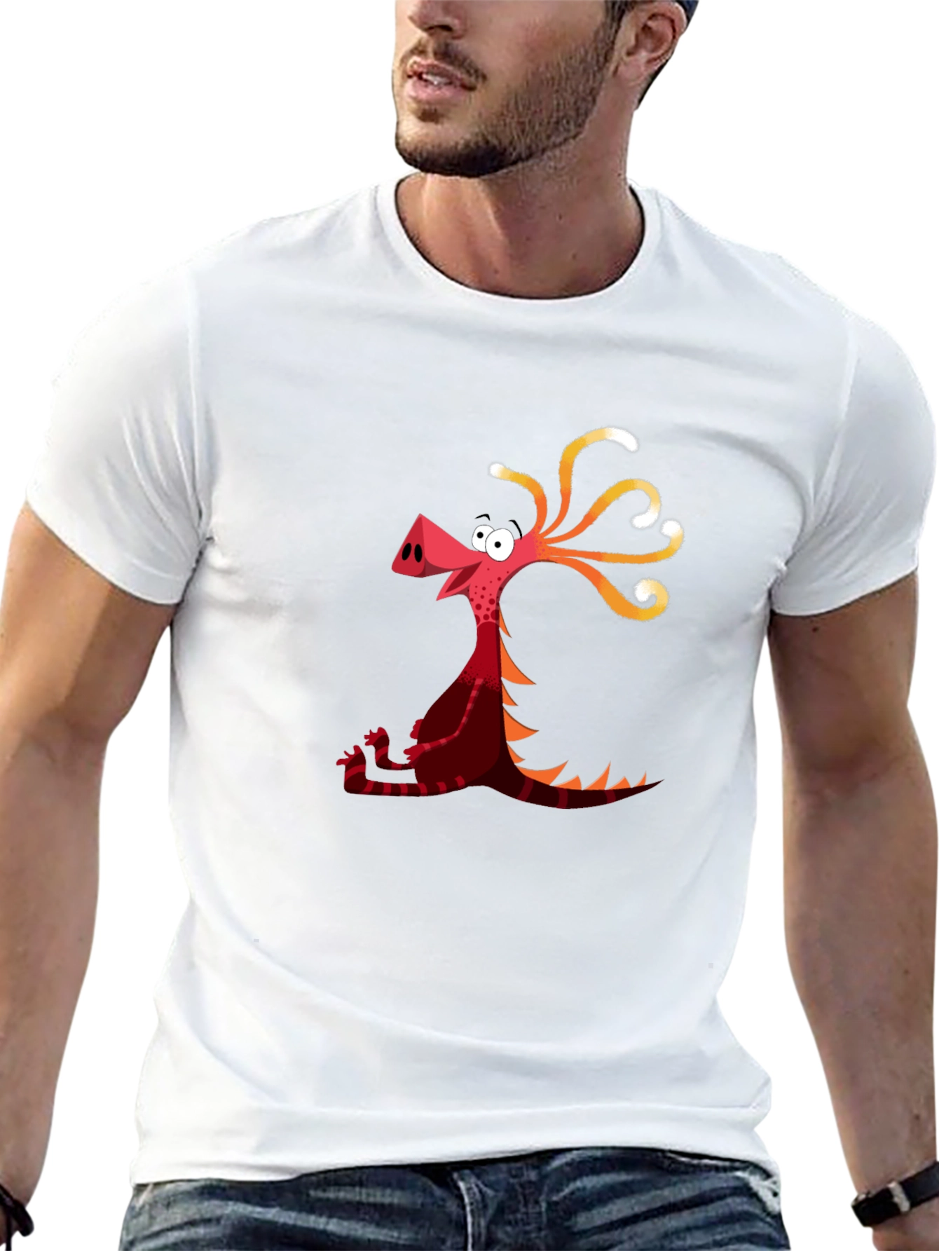 Cartoon Dragon Graphic Tee - Black Casual T-Shirt