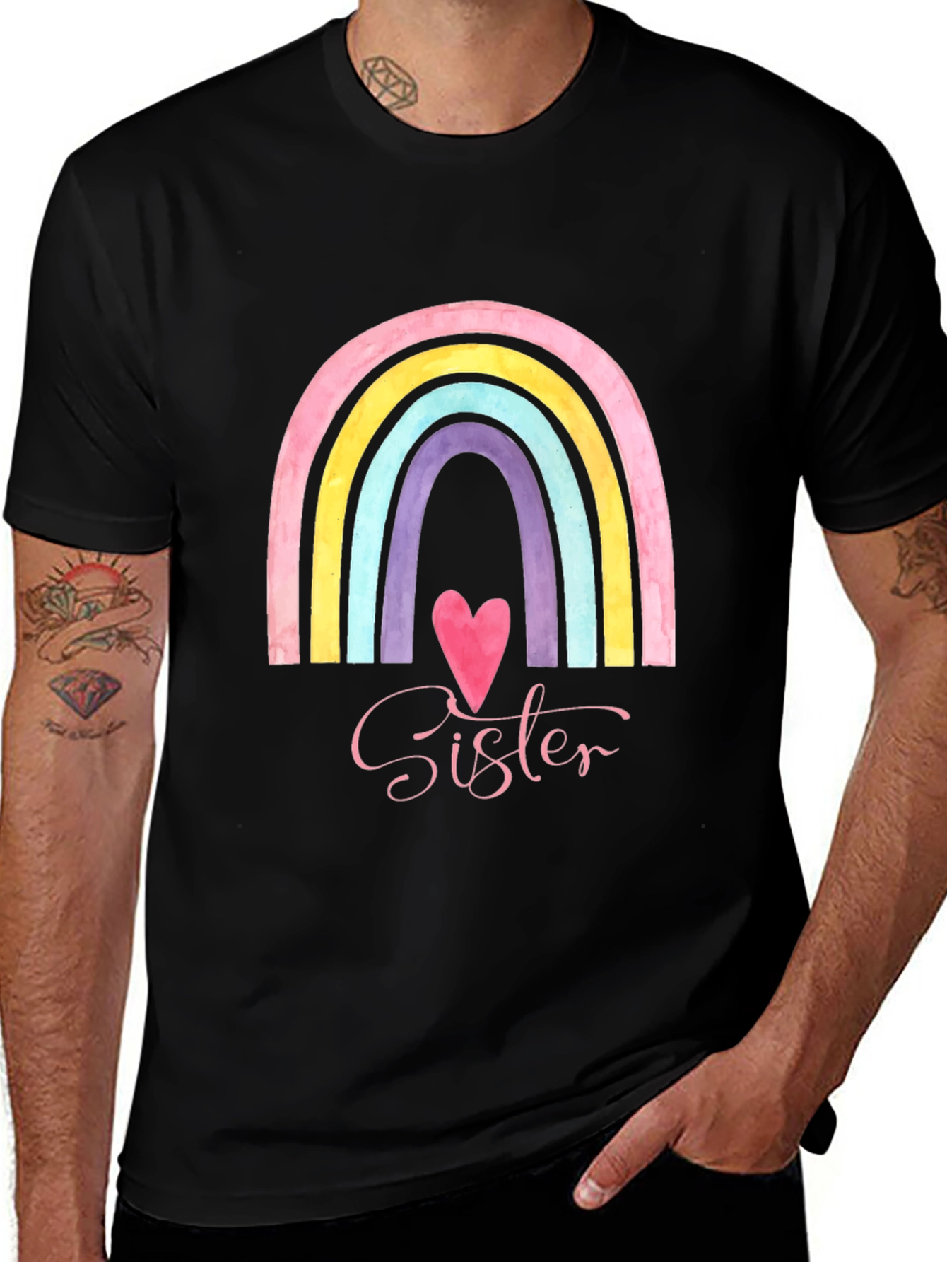 Sister Rainbow Heart Graphic Tee