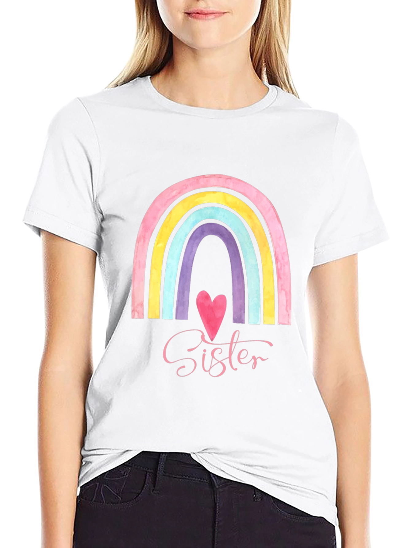 Sister Rainbow Heart Graphic Tee