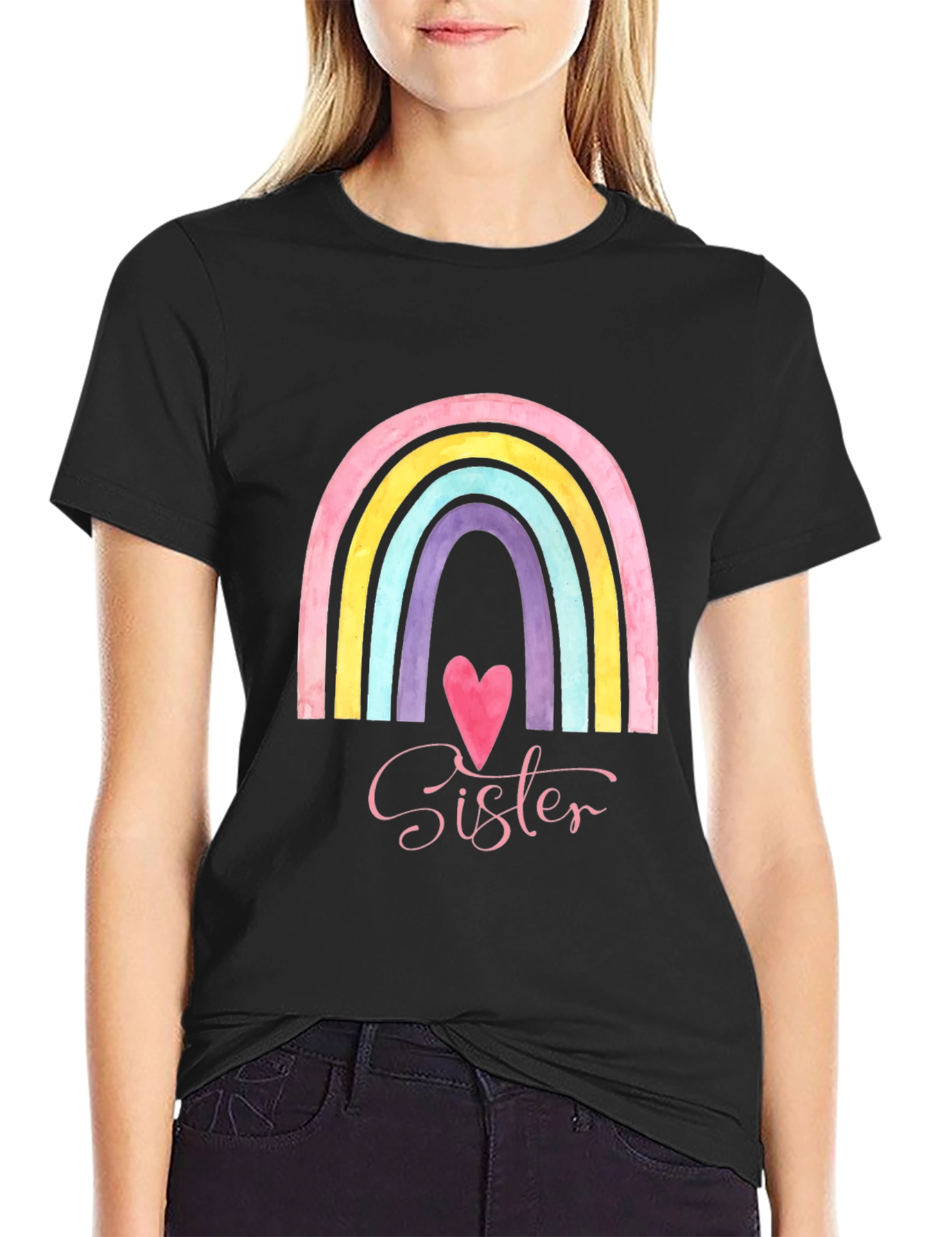 Sister Rainbow Heart Graphic Tee