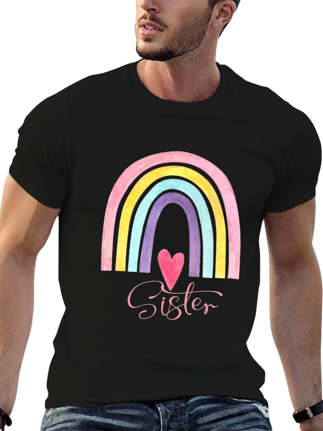 Sister Rainbow Heart Graphic Tee