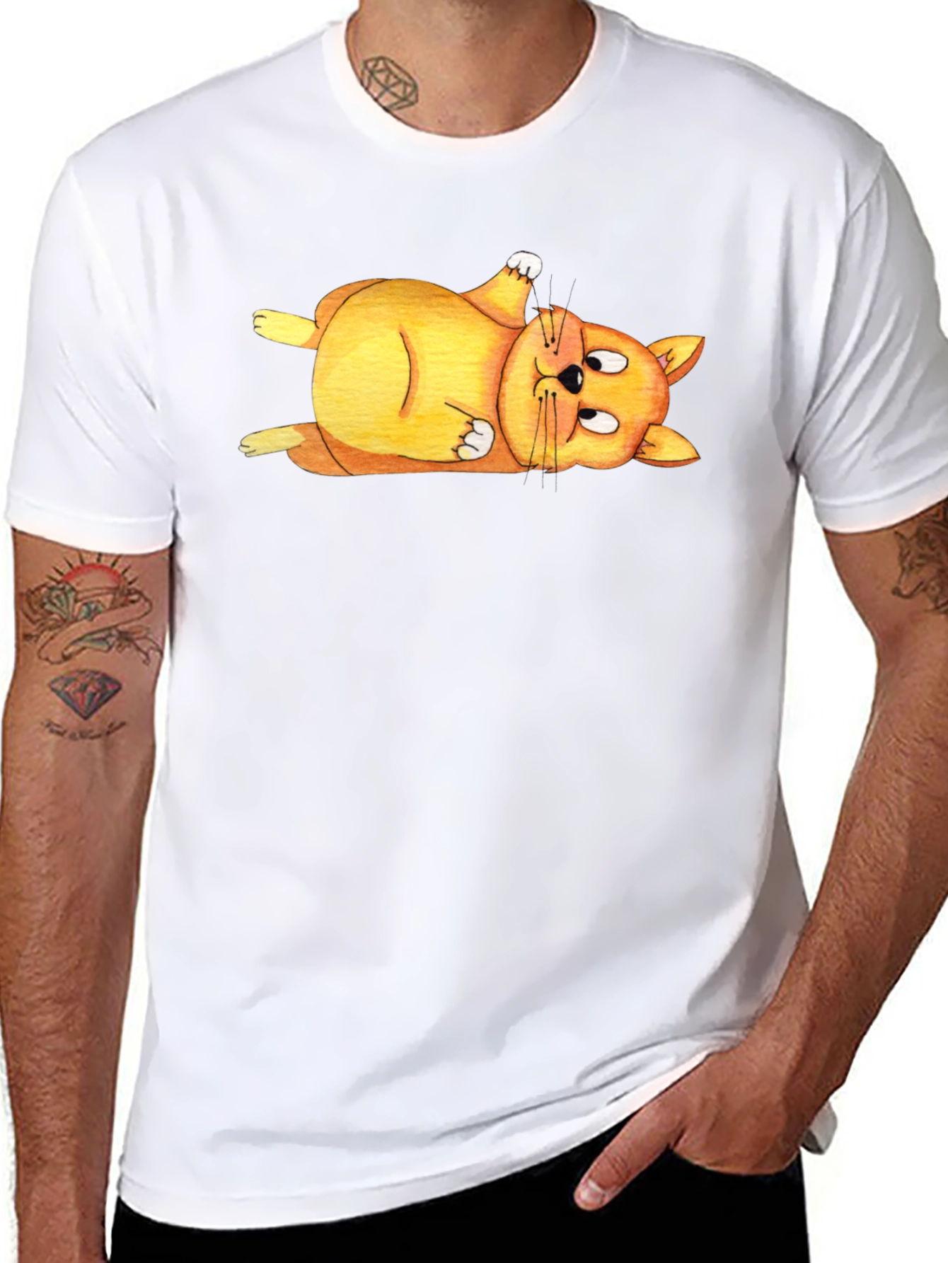 Lazy Cat T-Shirt - Black Crew Neck Tee