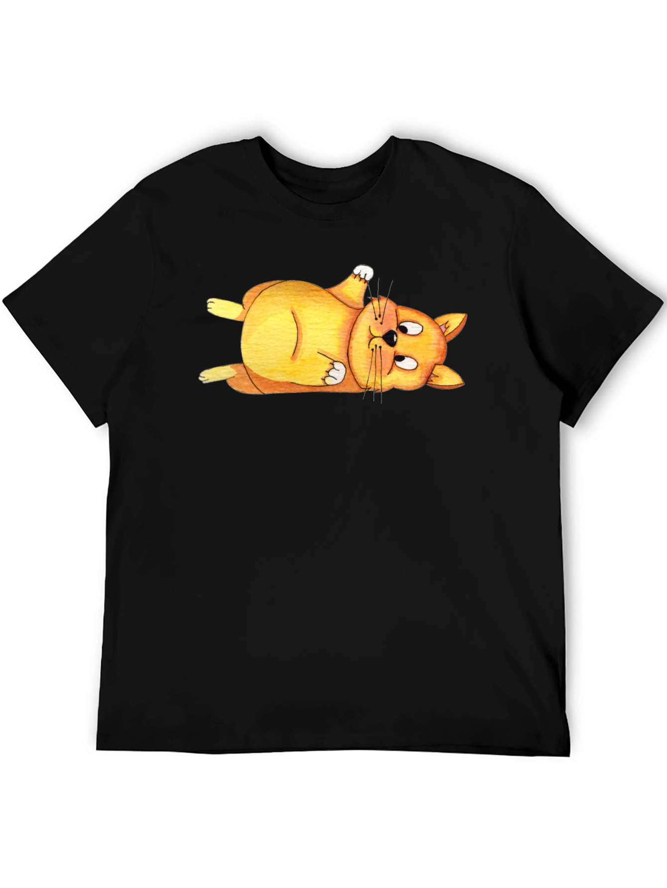 Lazy Cat T-Shirt - Black Crew Neck Tee