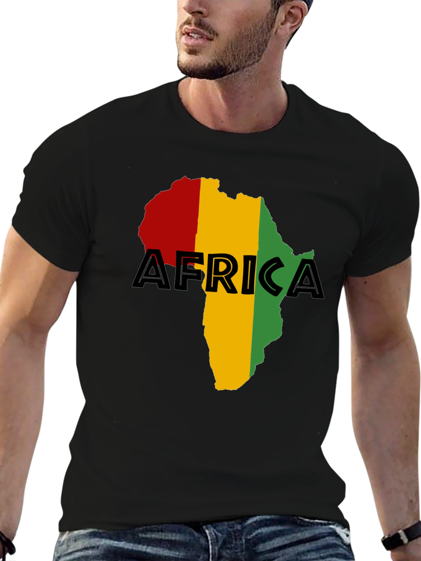 Africa Map Black T-Shirt - Red Yellow Green Rasta