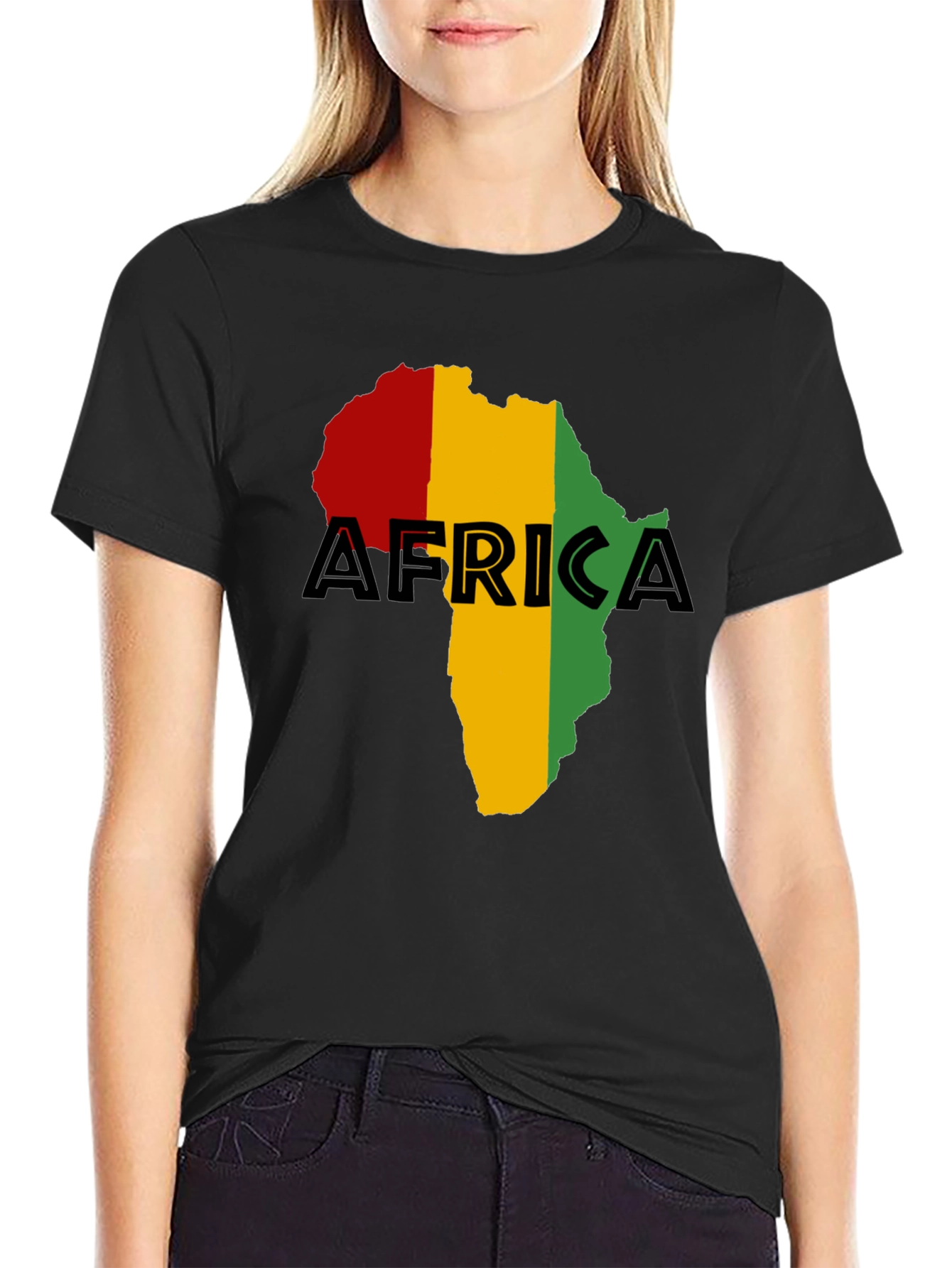 Africa Map Black T-Shirt - Red Yellow Green Rasta