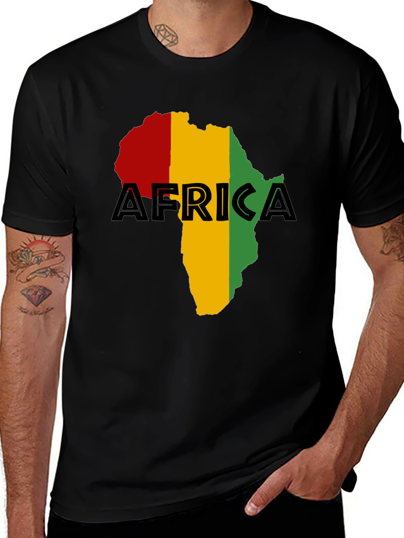 Africa Map Black T-Shirt - Red Yellow Green Rasta