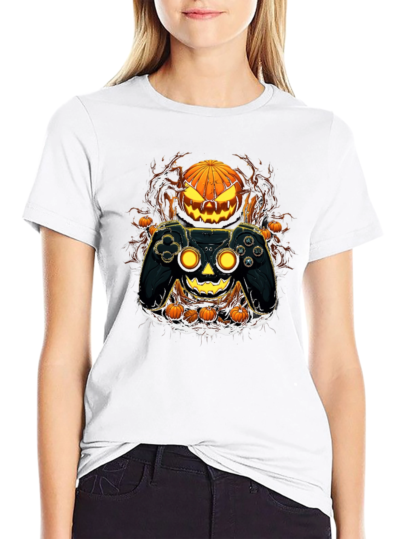 Halloween Gamer T-Shirt - Pumpkin Controller Graphic Tee