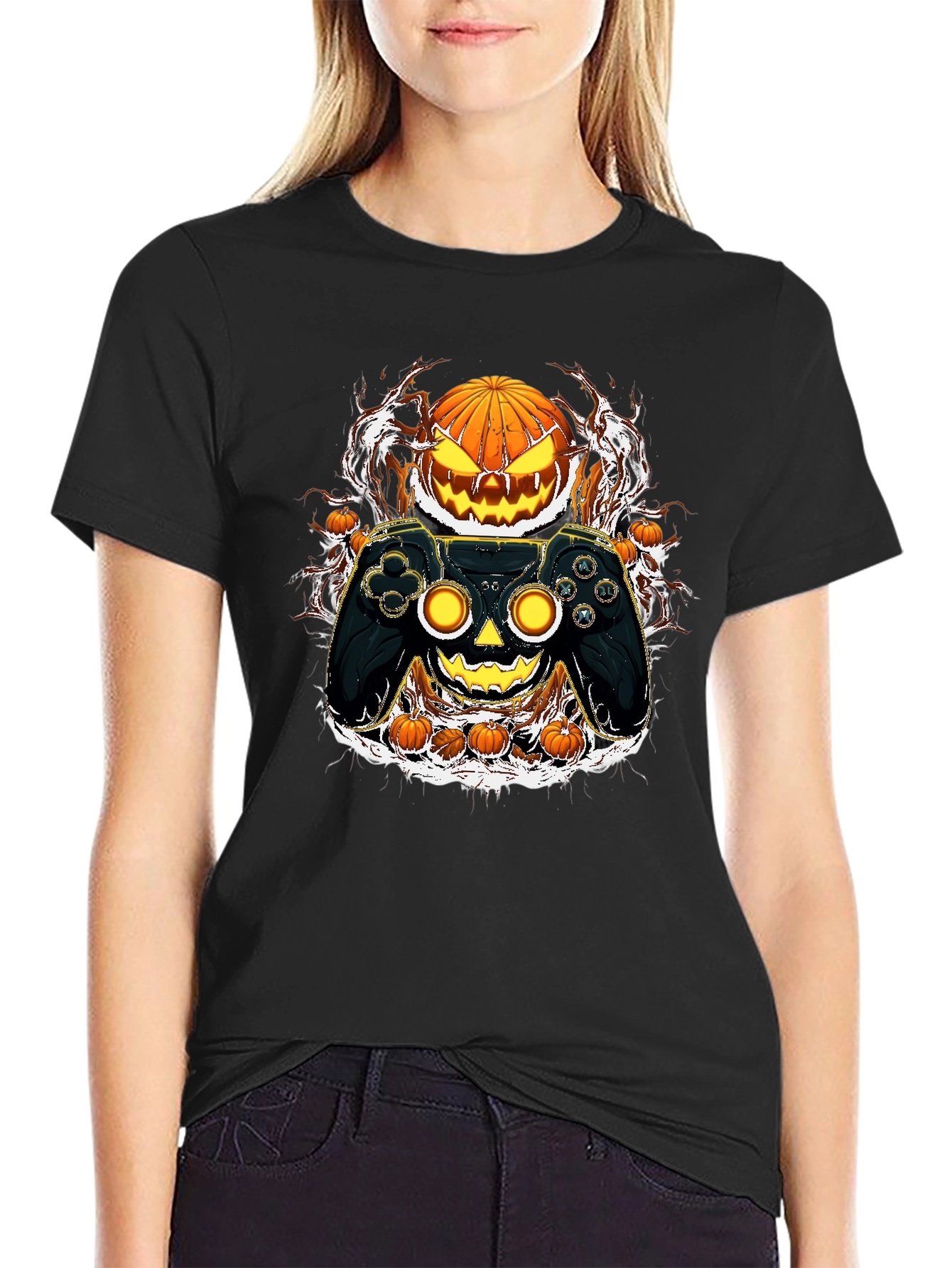 Halloween Gamer T-Shirt - Pumpkin Controller Graphic Tee
