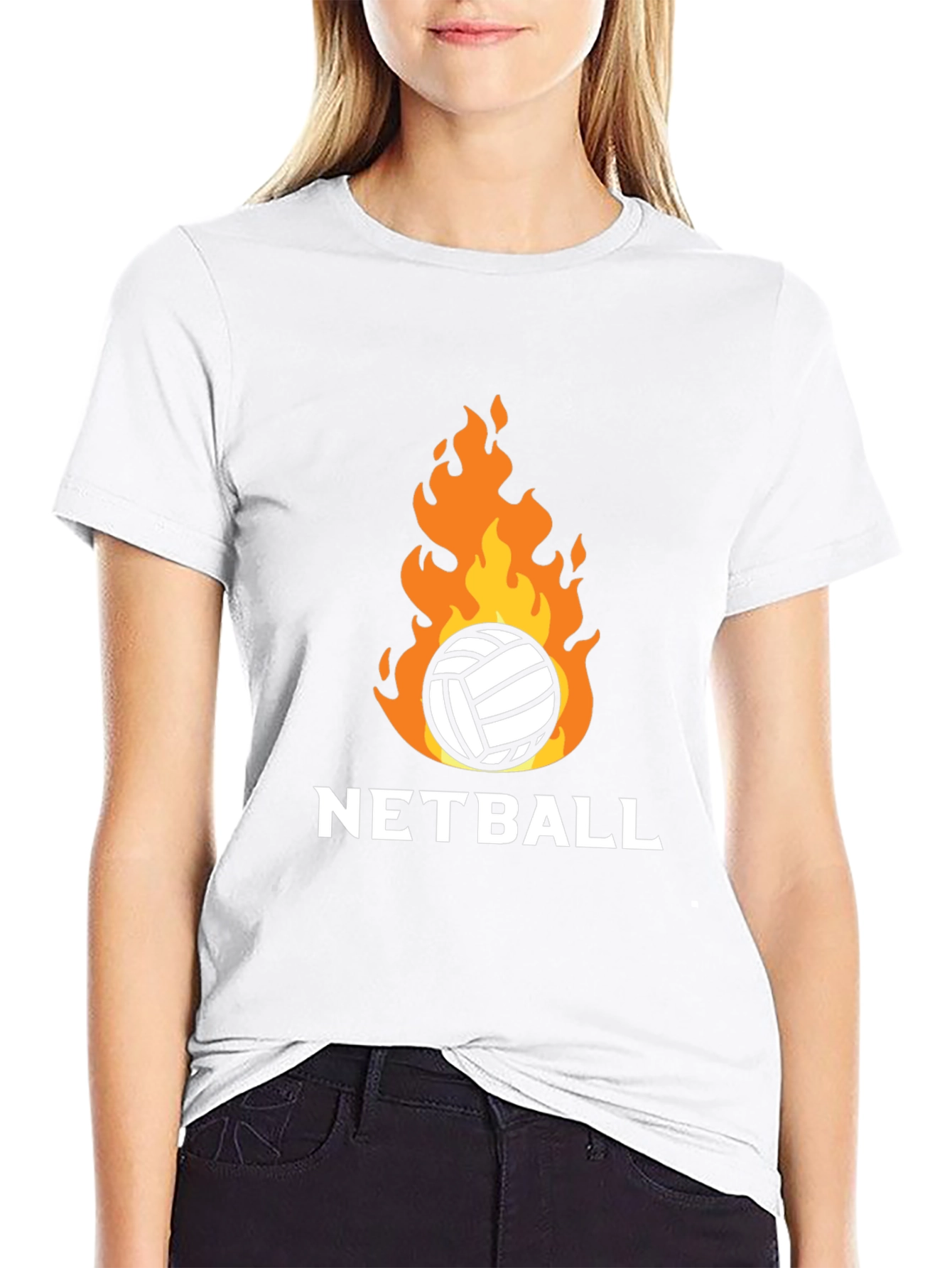 Netball on Fire Graphic Tee - Black Cotton T-Shirt