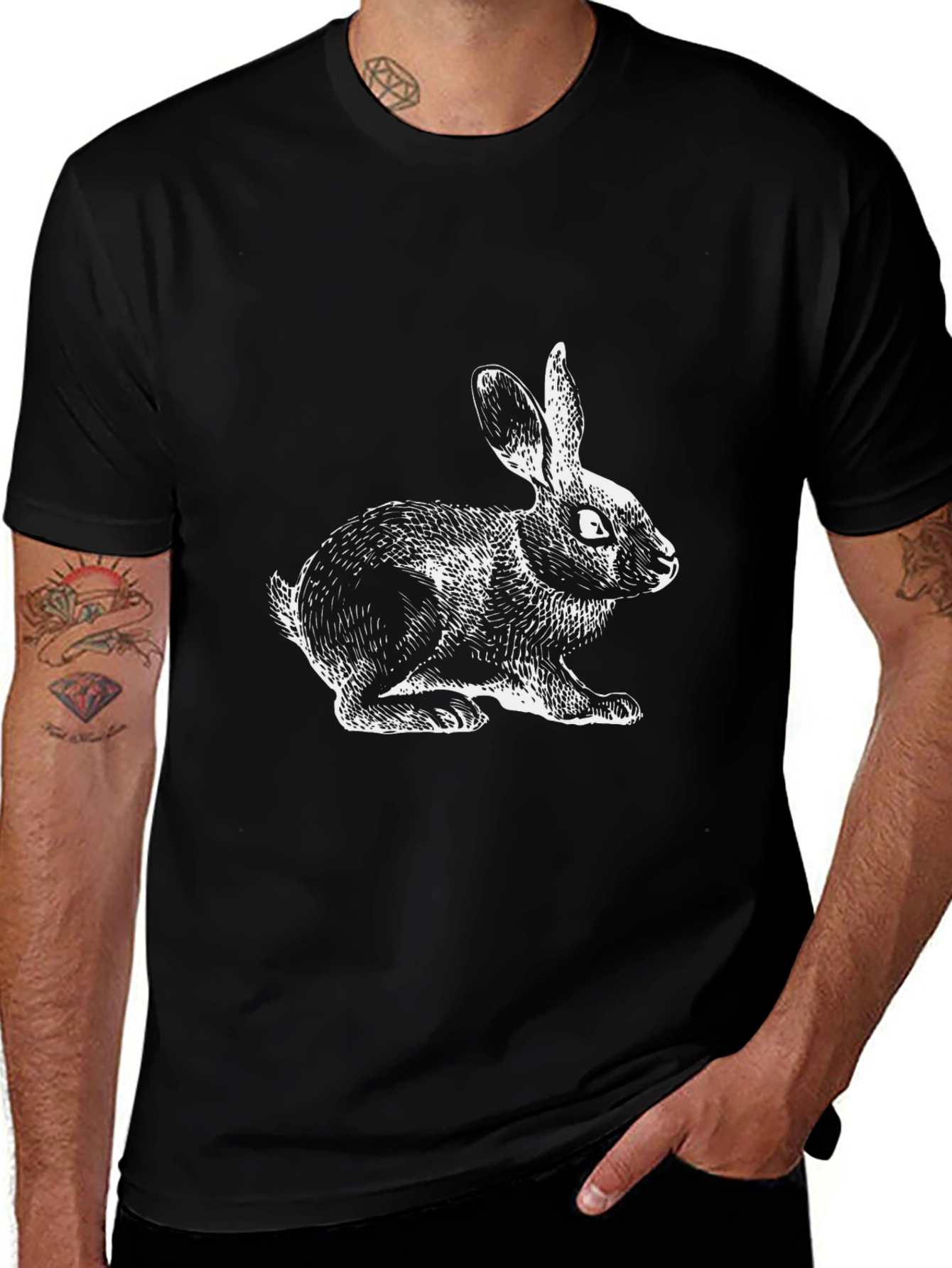 Black T-Shirt with Rabbit Graphic