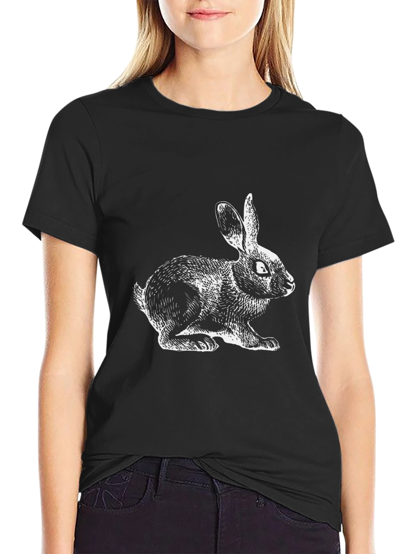 Black T-Shirt with Rabbit Graphic