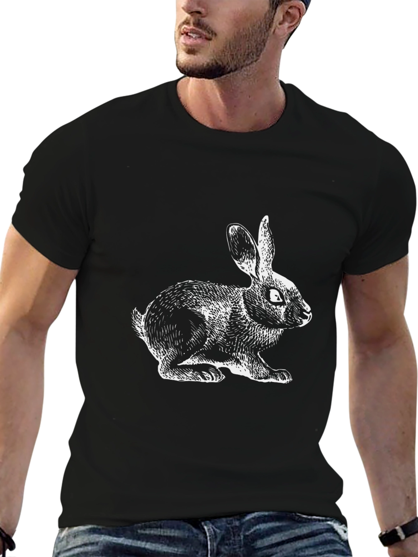 Black T-Shirt with Rabbit Graphic