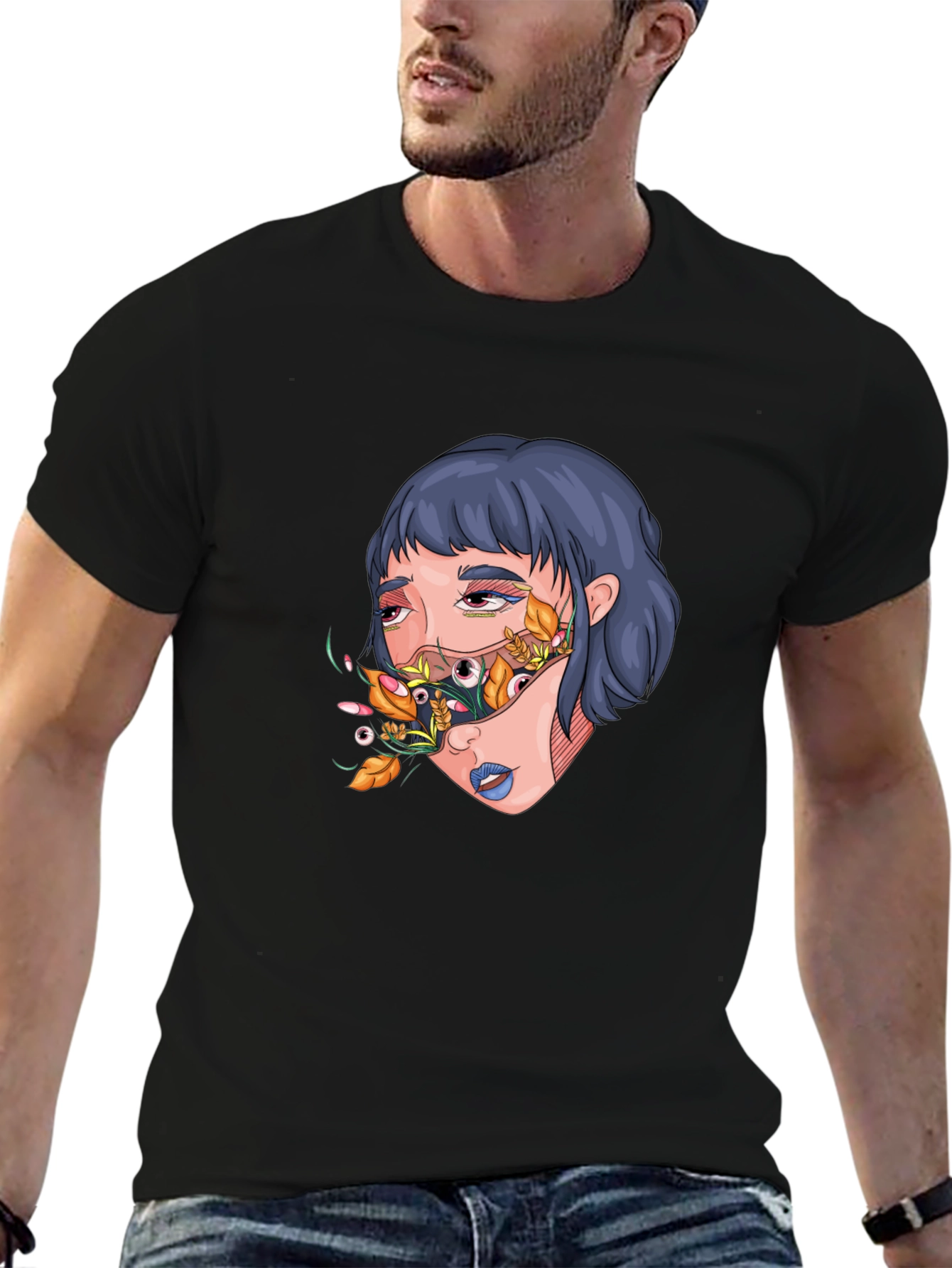 Artistic Graphic Print T-Shirt - Surreal Girl Design