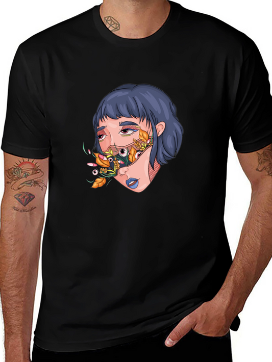 Artistic Graphic Print T-Shirt - Surreal Girl Design