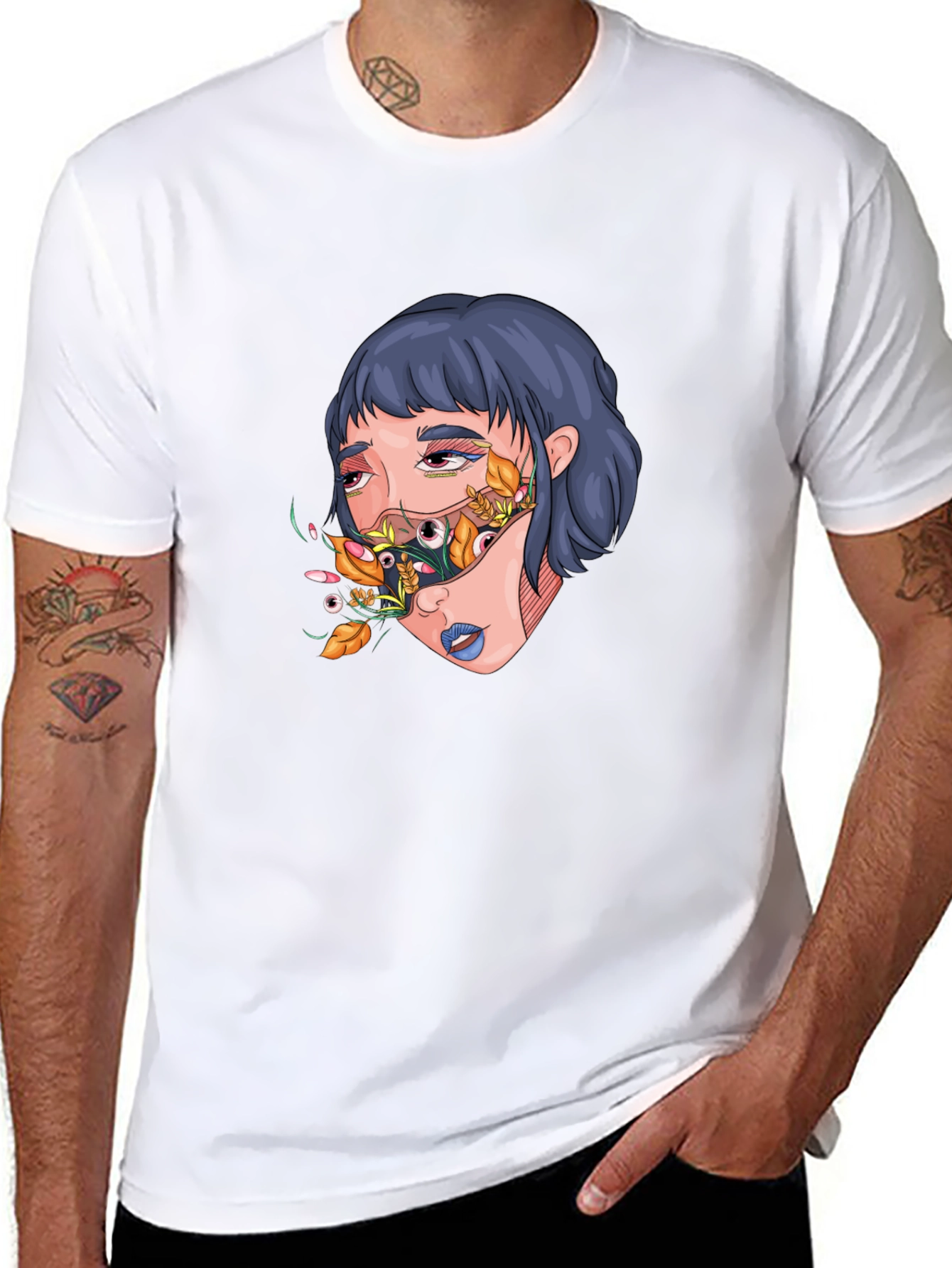 Artistic Graphic Print T-Shirt - Surreal Girl Design