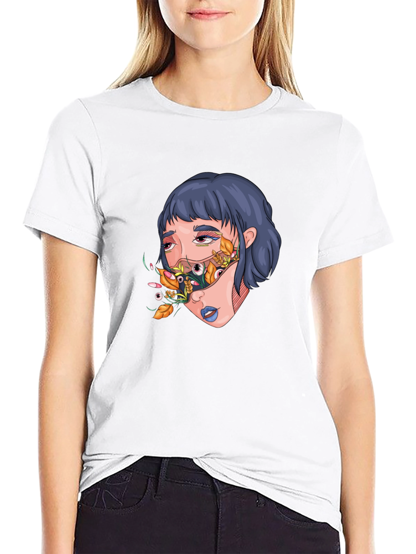 Artistic Graphic Print T-Shirt - Surreal Girl Design
