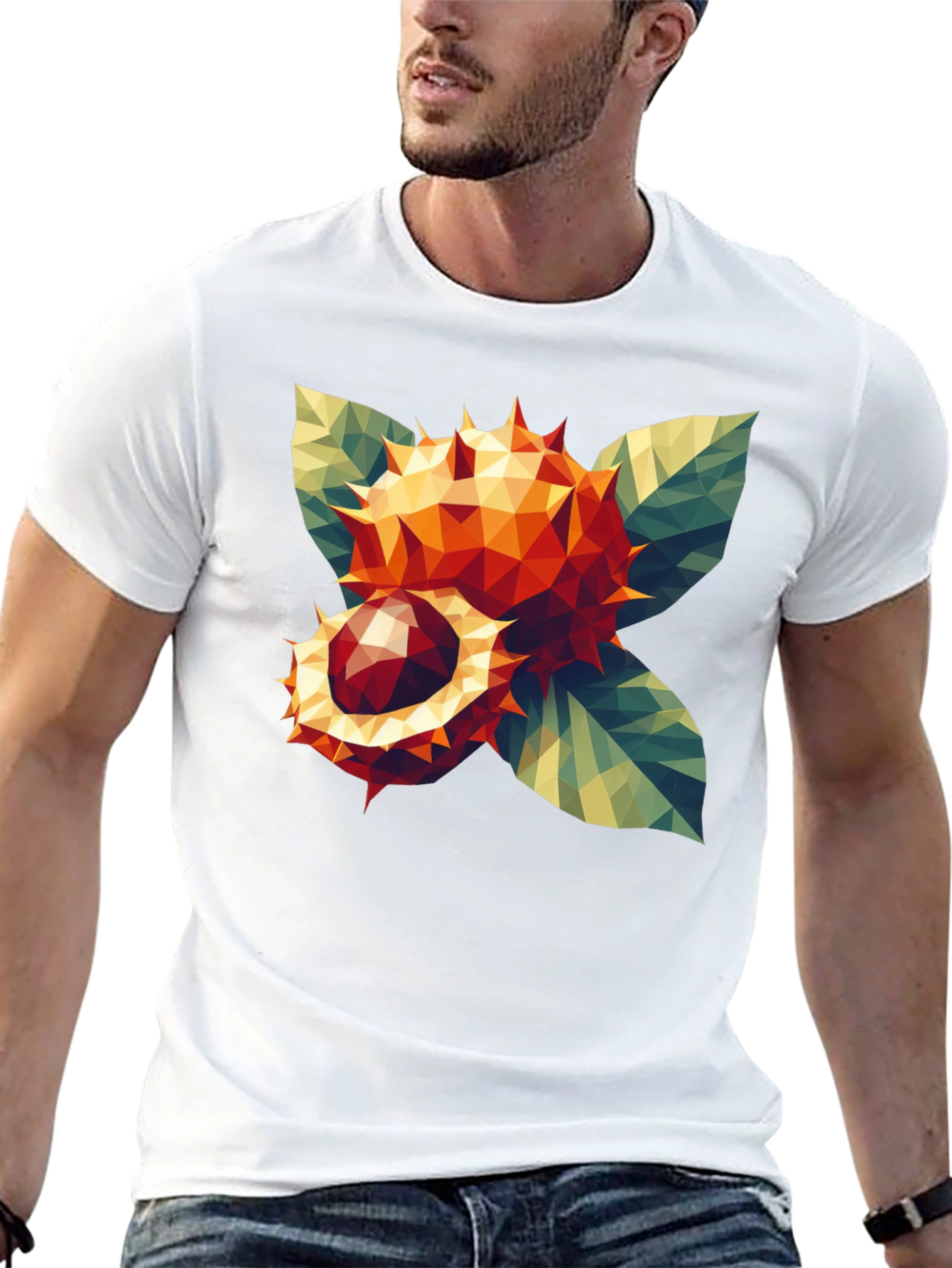 Geometric Chestnut Print Black T-Shirt