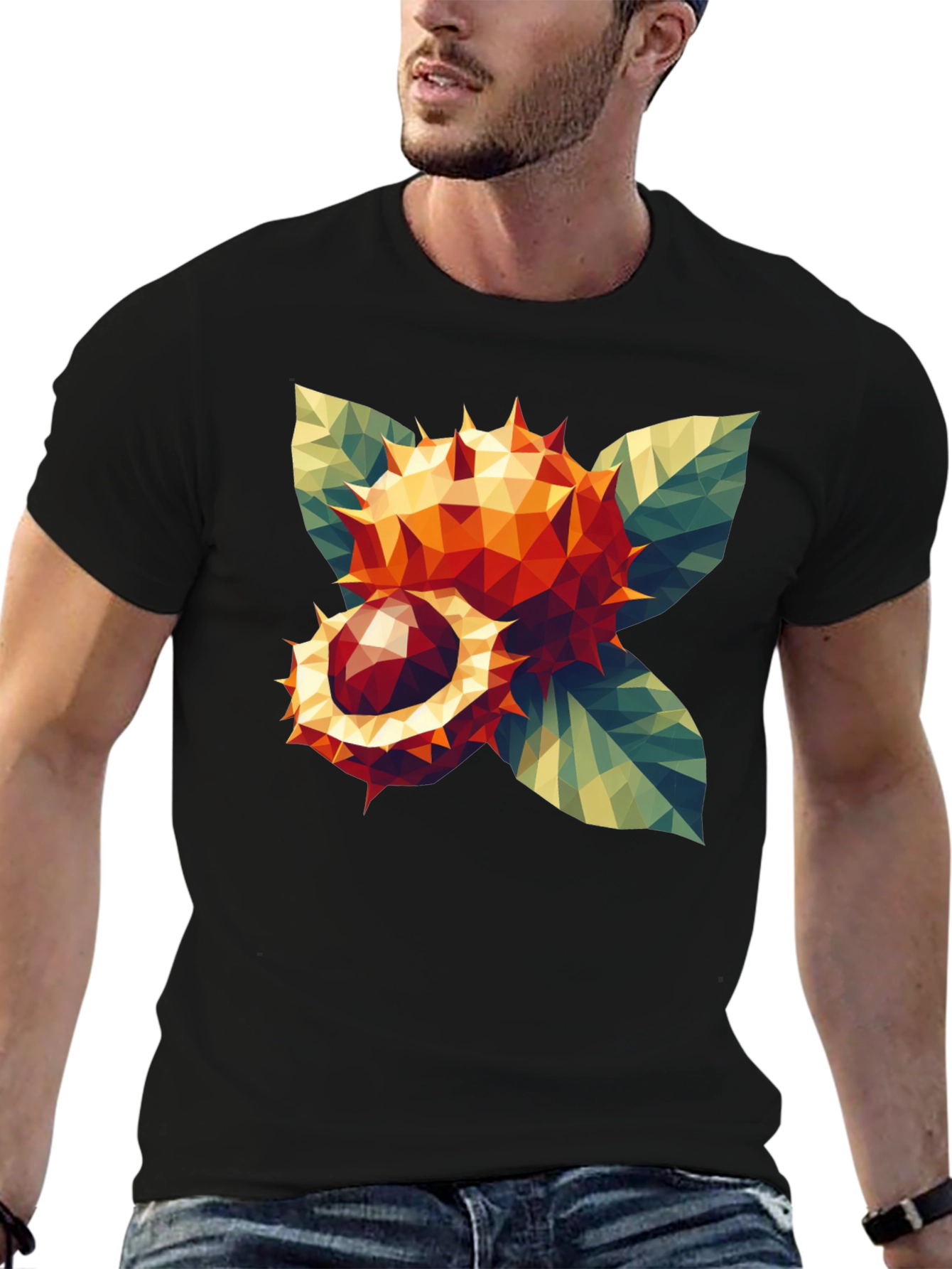 Geometric Chestnut Print Black T-Shirt