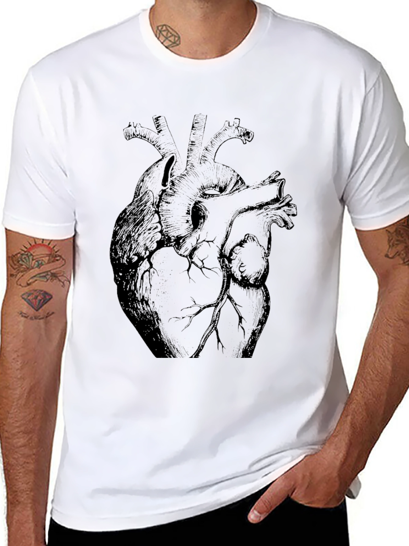 Anatomical Heart Print Black T-Shirt