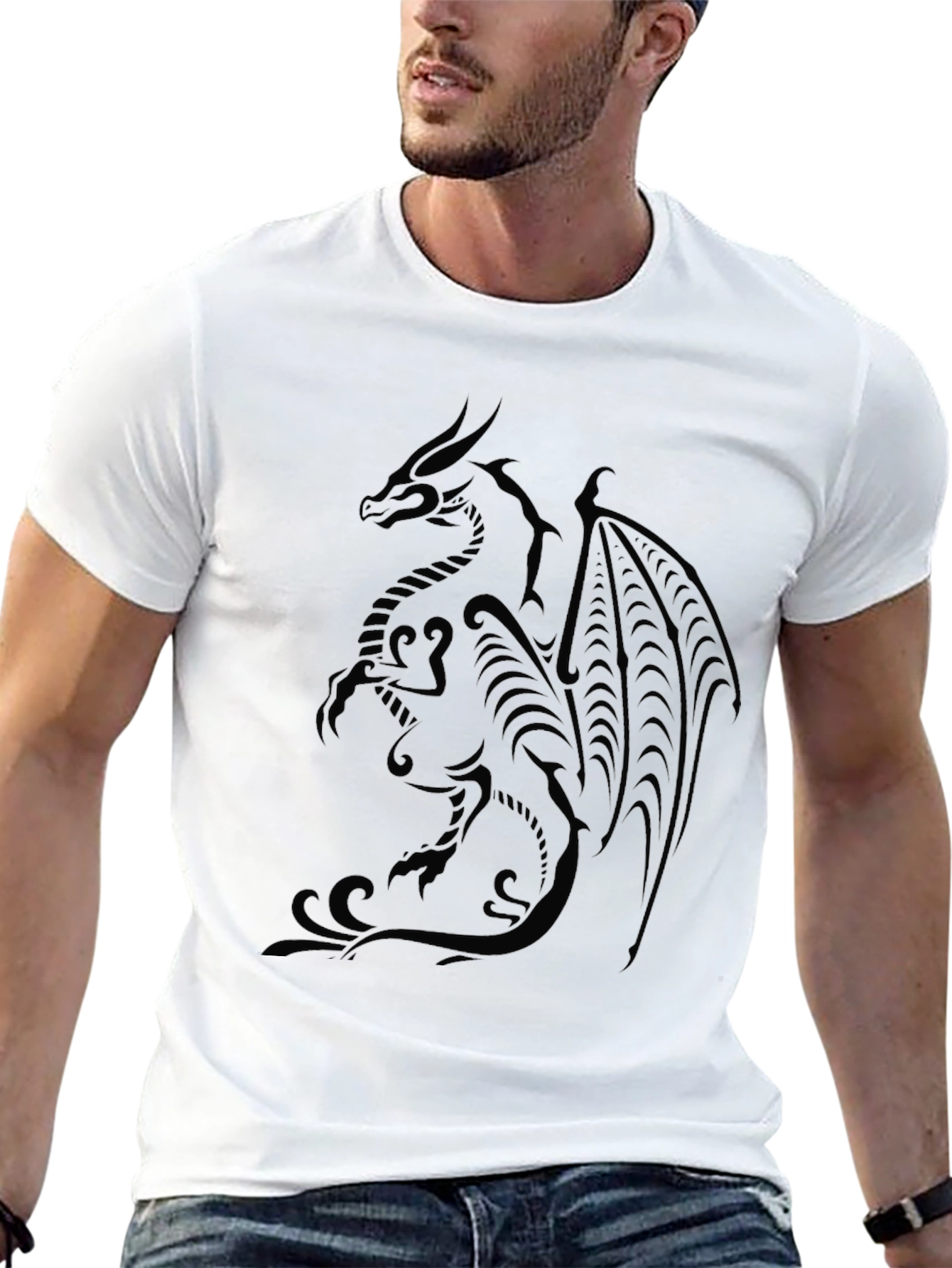 Mens Black Dragon Graphic Tee - Stylish & Unique